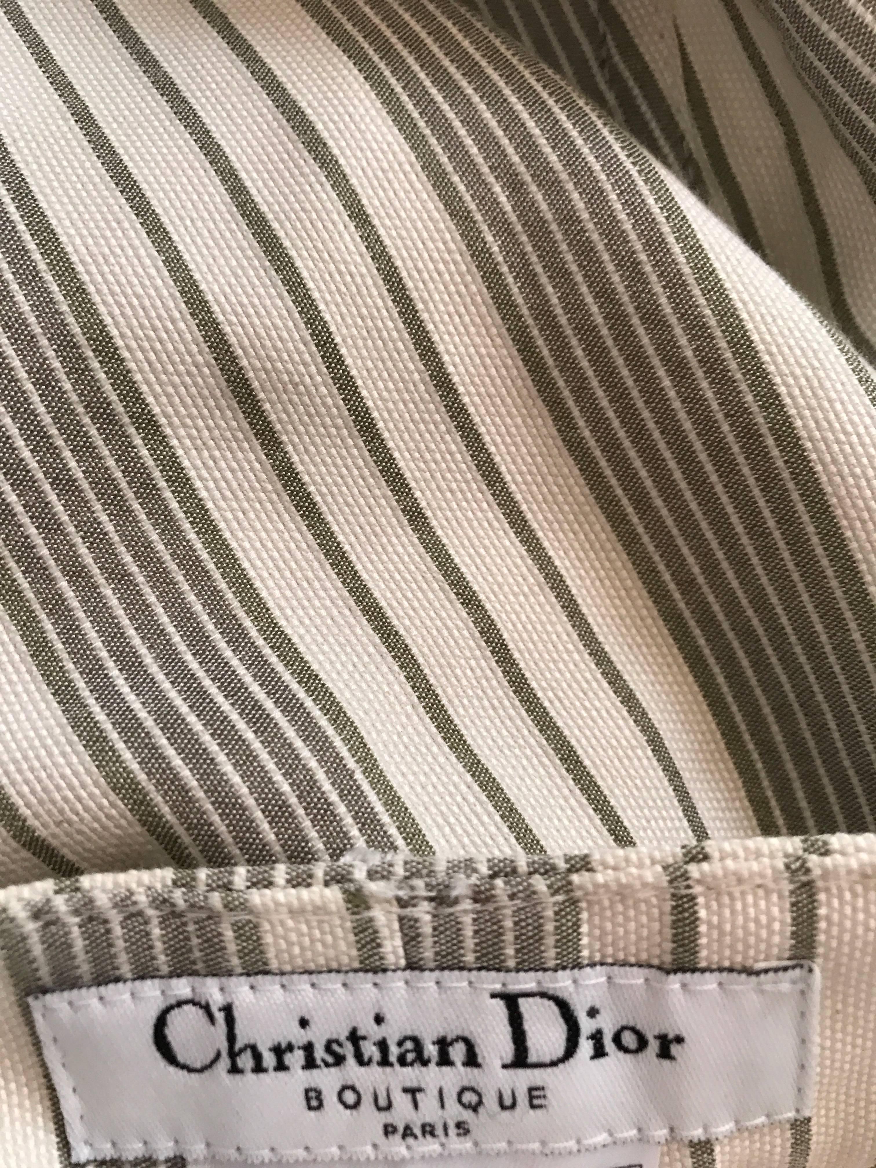 Christian Dior John Galliano Y2K Gray and White Pinstripe Flared Leg Trousers For Sale 4
