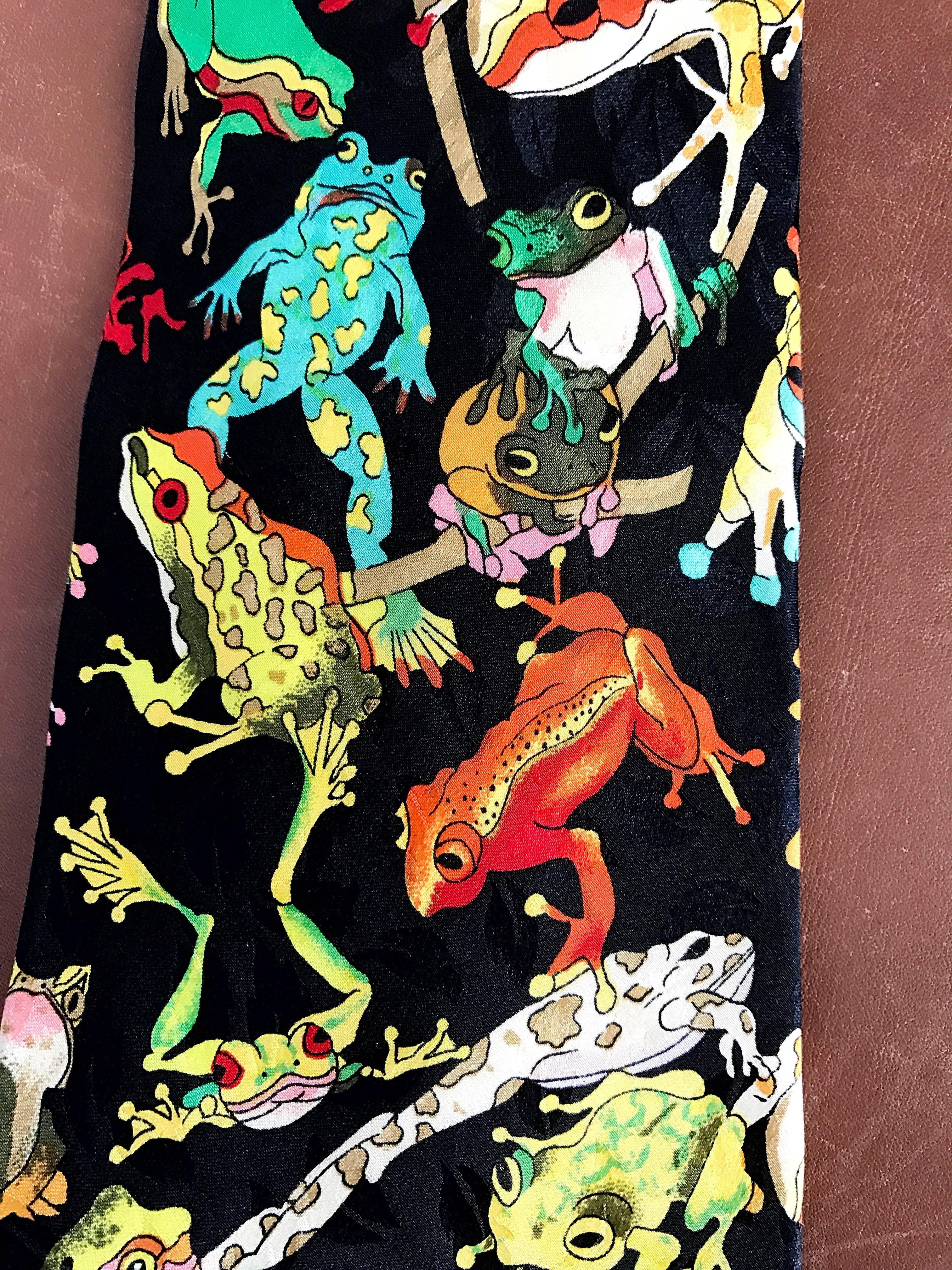 Black Super Rare Nicole Miller Limited Edition Vintage Men's 1990s Frog Novelty Tie 