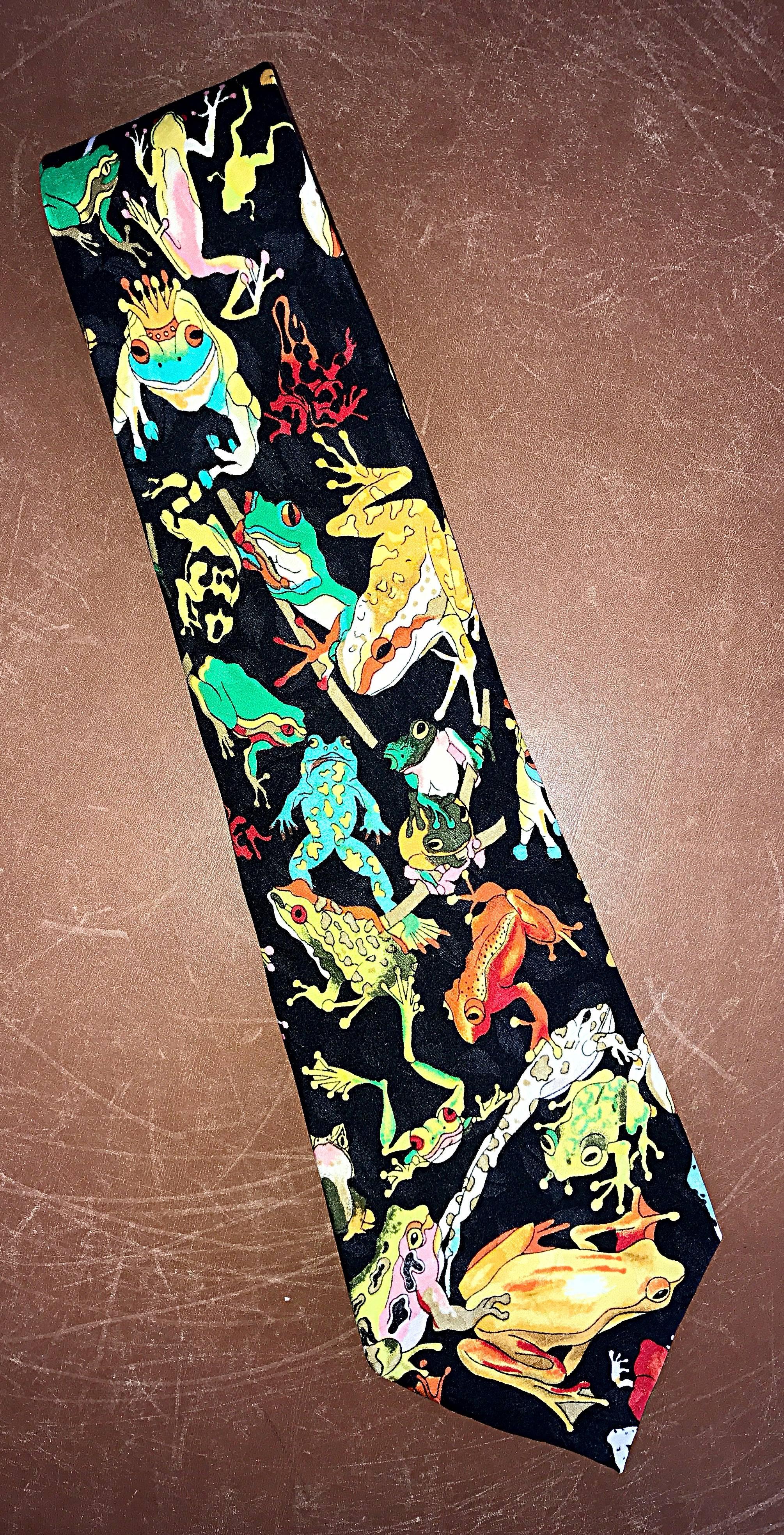 Super Rare Nicole Miller Limited Edition Vintage Men's 1990s Frog Novelty Tie  In Excellent Condition In San Diego, CA