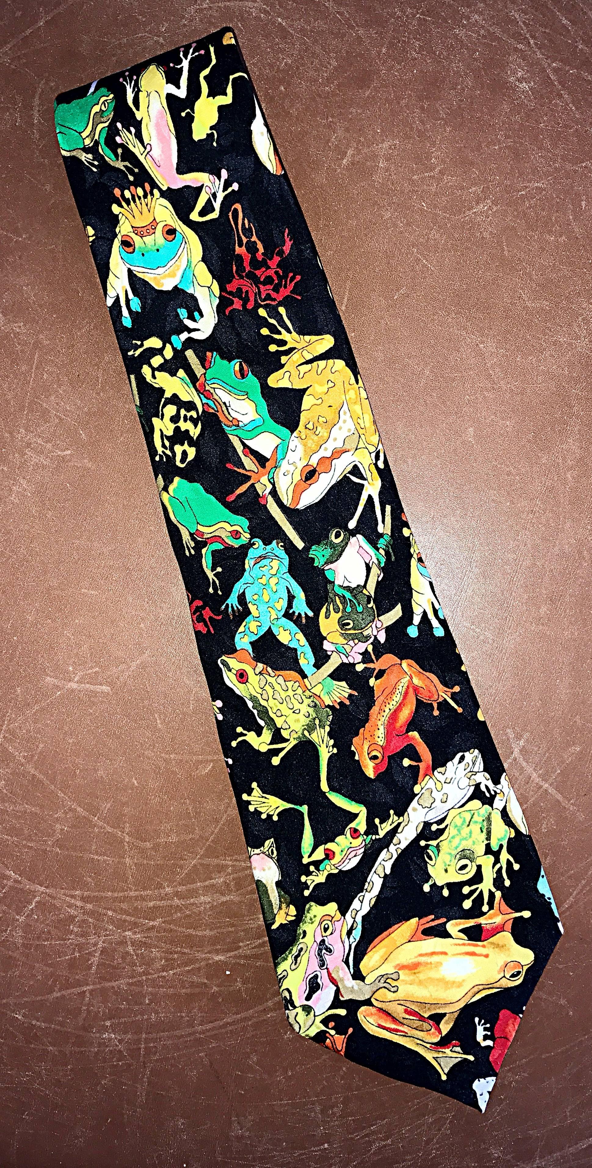 Super Rare Nicole Miller Limited Edition Vintage Men's 1990s Frog Novelty Tie  2
