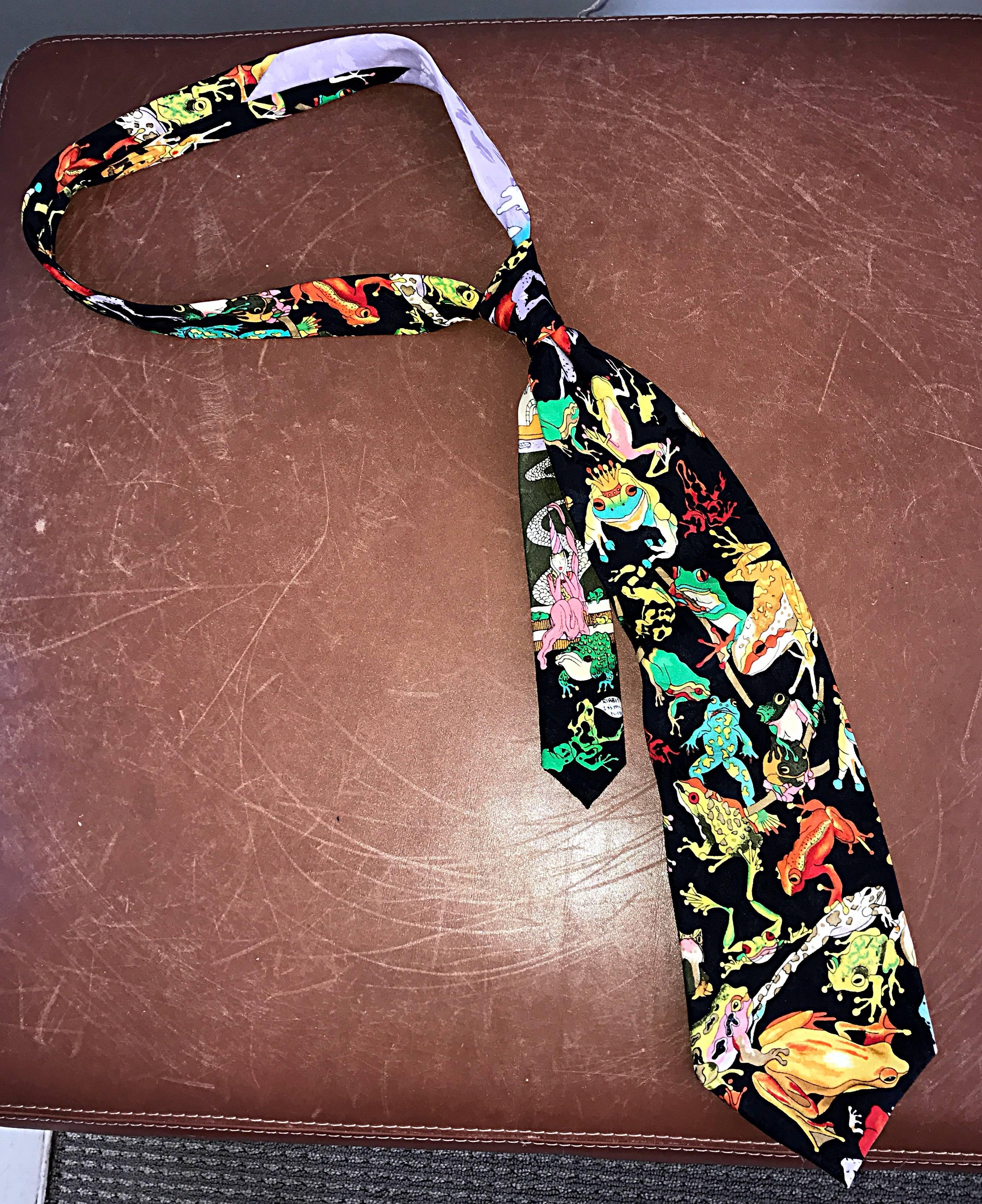 Super Rare Nicole Miller Limited Edition Vintage Men's 1990s Frog Novelty Tie  5