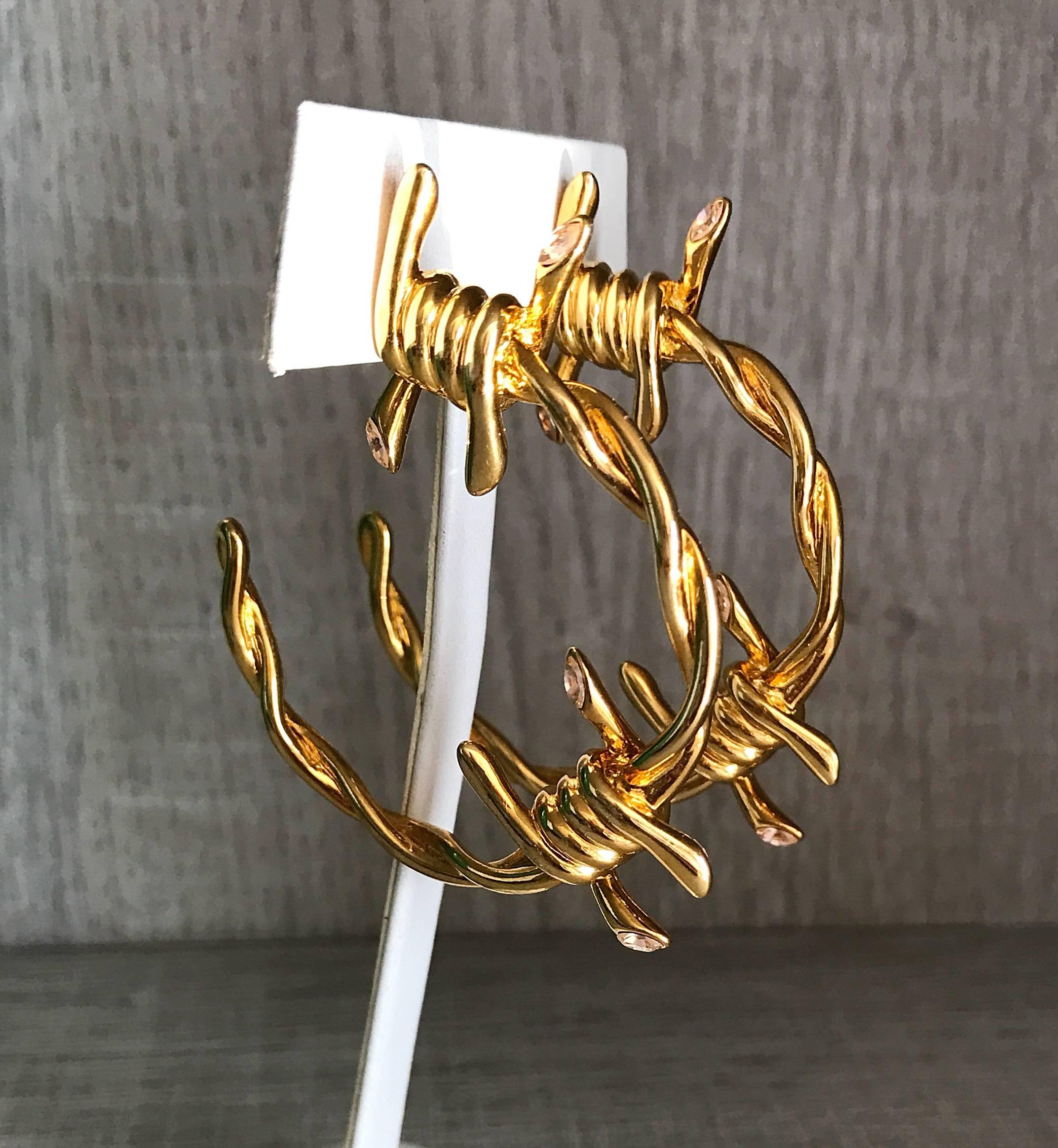 barbed wire hoop earrings gold
