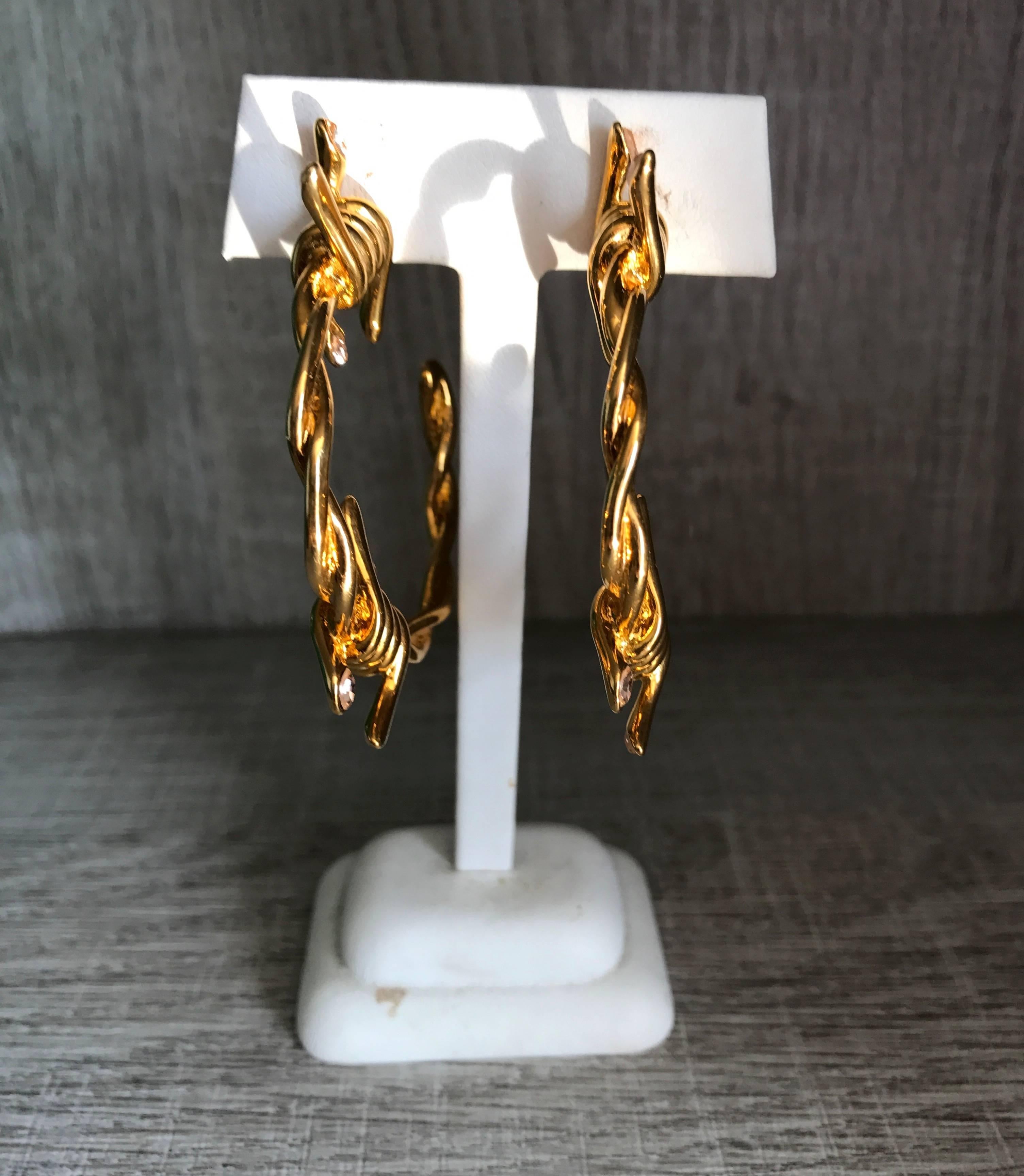Women's Rare Vivienne Westwood For Agent Provocateur Gold Barbed Wire Big Hoop Earrings