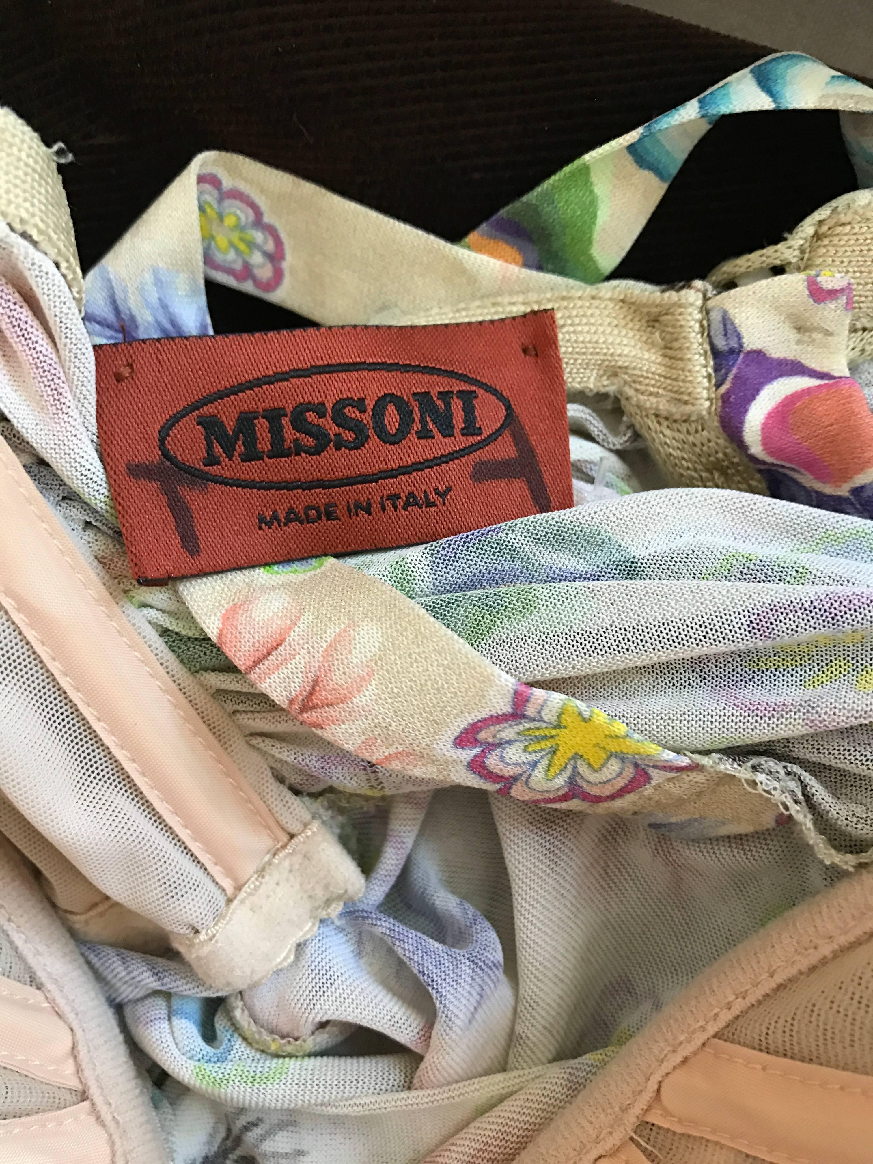 Missoni - Chemise taille empire en jersey de soie et rayonne avec fleurs et logo, années 1990 en vente 5