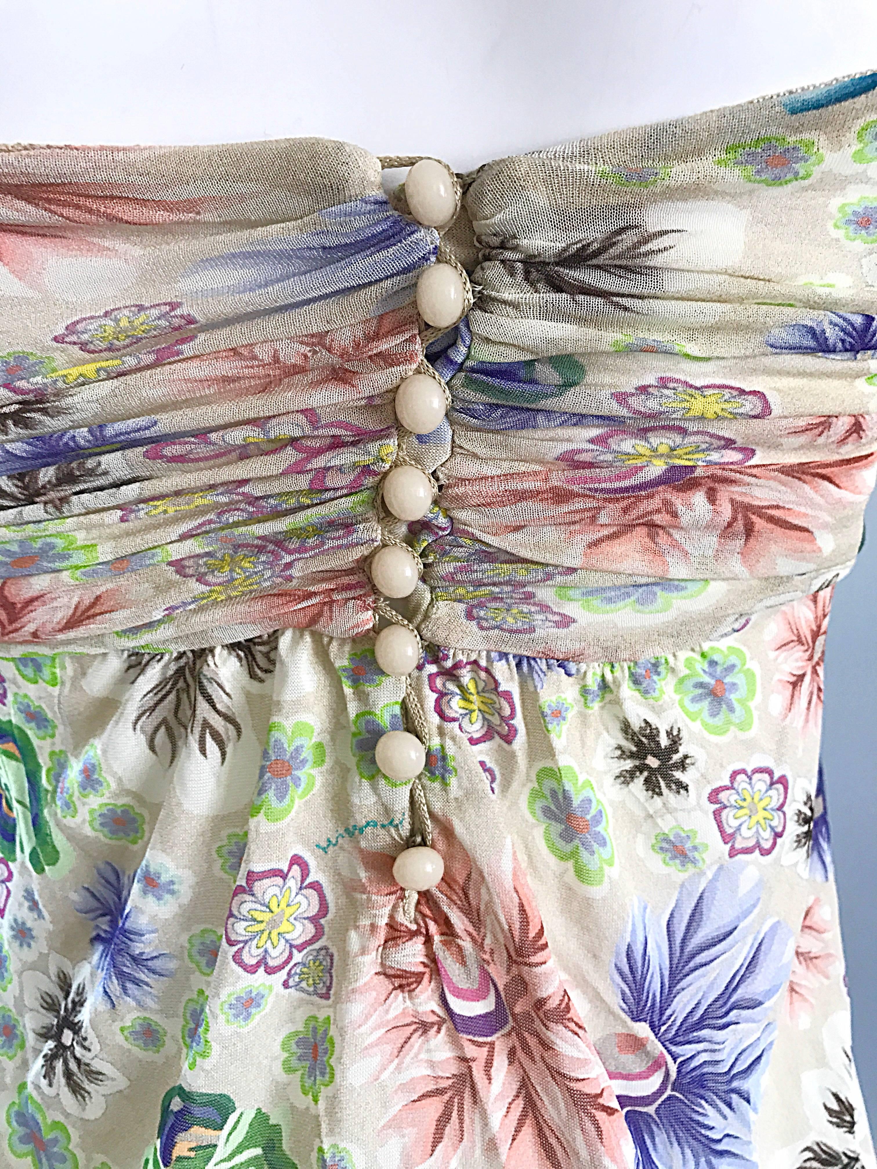 Missoni - Chemise taille empire en jersey de soie et rayonne avec fleurs et logo, années 1990 en vente 1