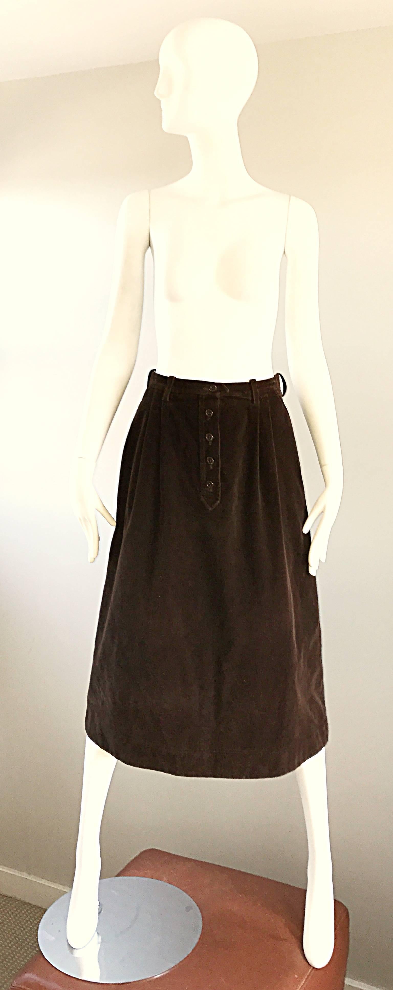1970s Yves Saint Laurent Rive Gauche Brown Corduroy A - Line Vintage Mide Skirt  For Sale 1