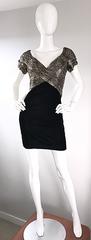 Vintage Vicky Tiel Couture Gold + Black Velvet Metallic Snakeskin Mini Dress