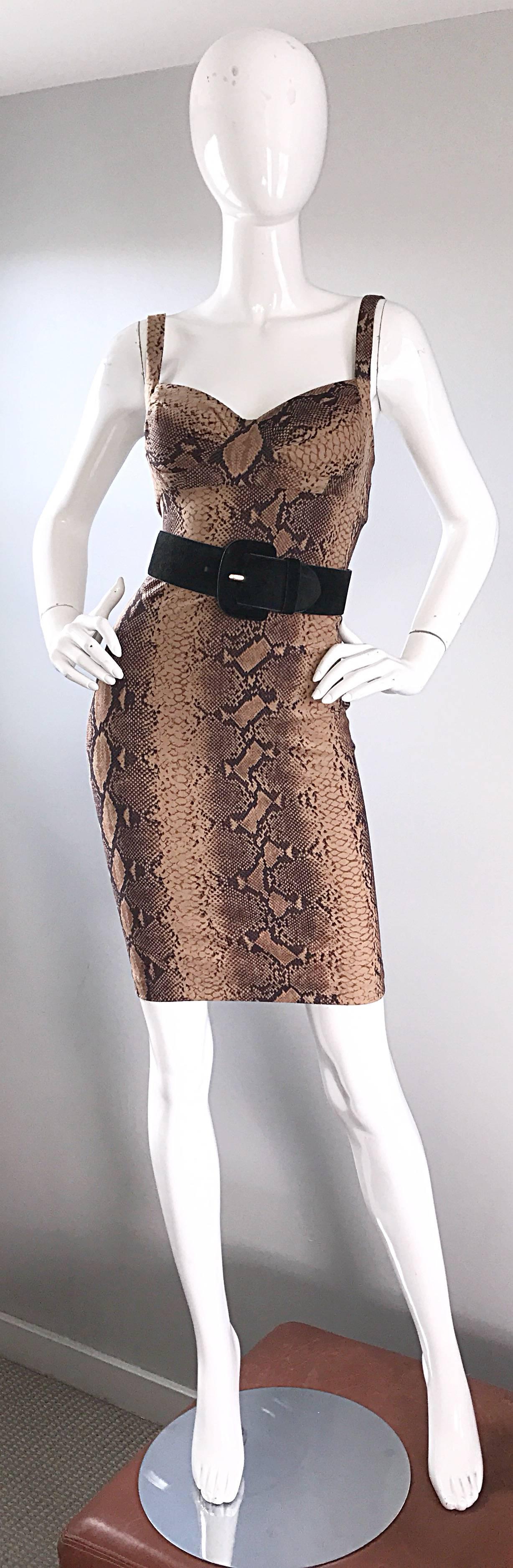 Ninivah Khomo 1990s Rare Vintage Snakeskin Print Bodycon Sexy Cotton 90s Dress  In Excellent Condition In San Diego, CA