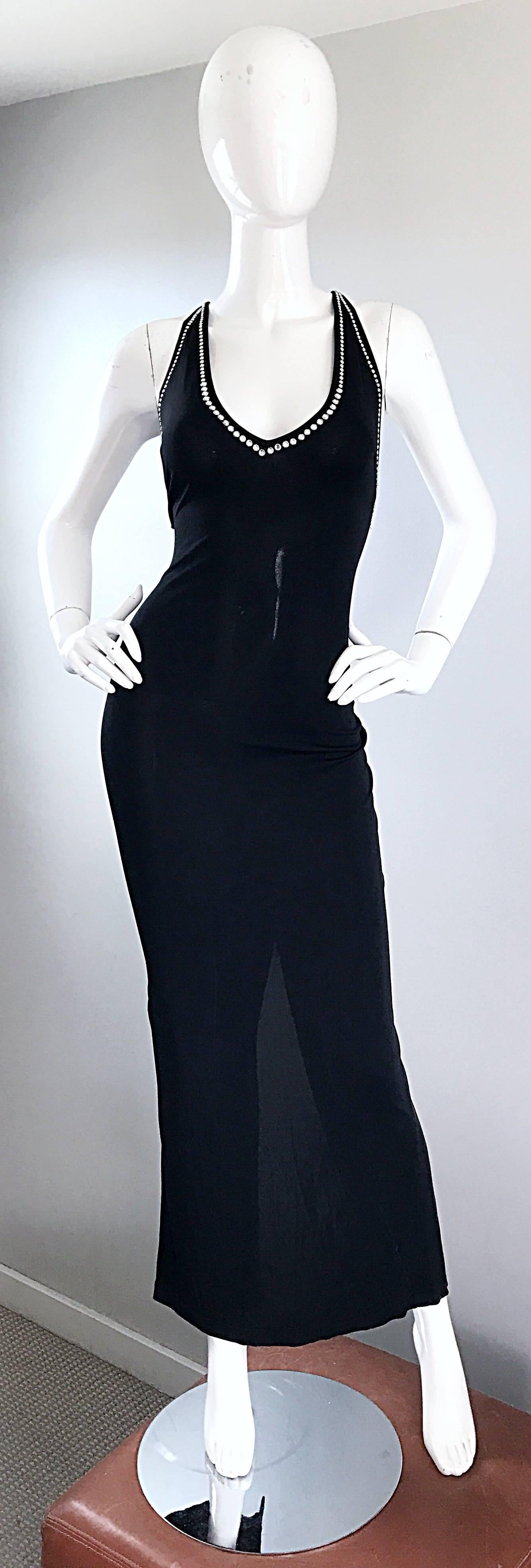 1990er Blumarine Anna Molinari Sexy Schwarz Crstyal Nieten Vintage Jersey Kleid 90er im Zustand „Hervorragend“ im Angebot in San Diego, CA