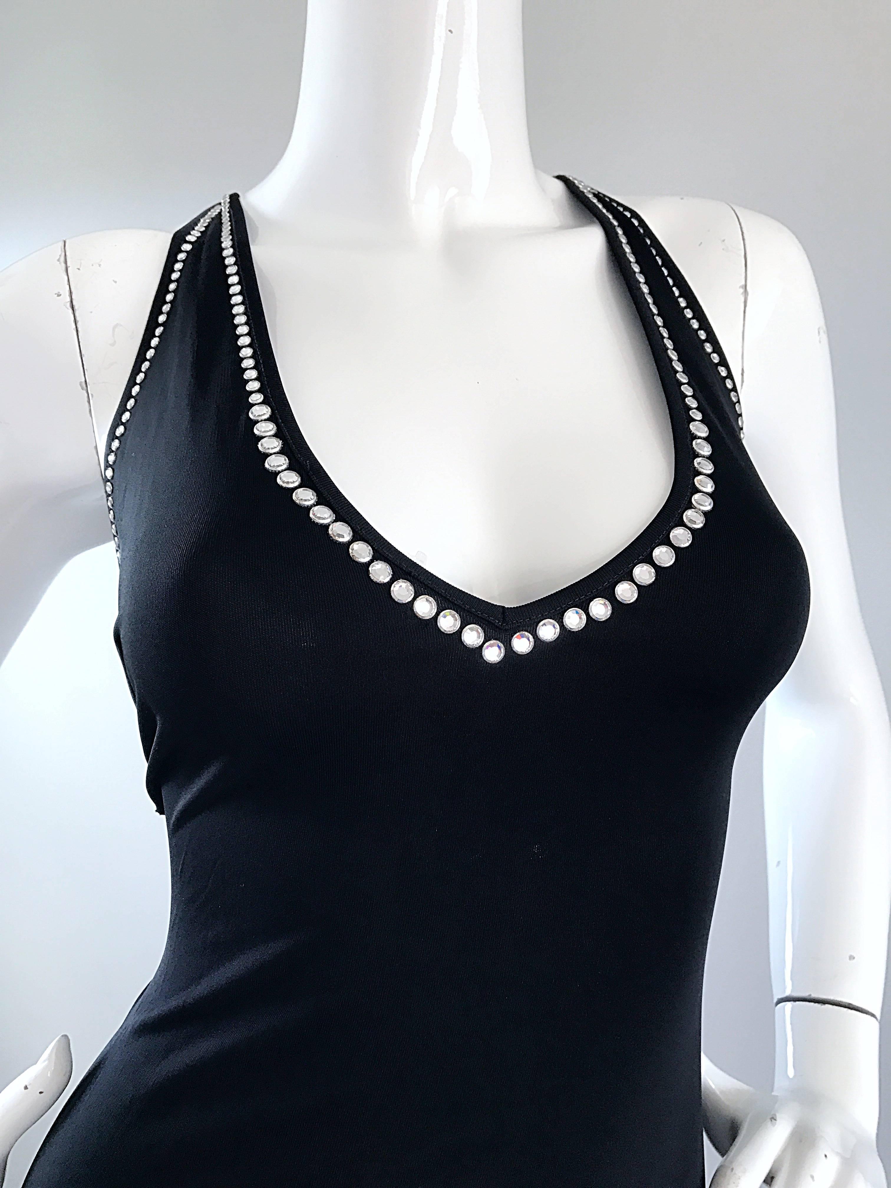 1990s Blumarine Anna Molinari Sexy Black Crstyal Studded Vintage Jersey ...