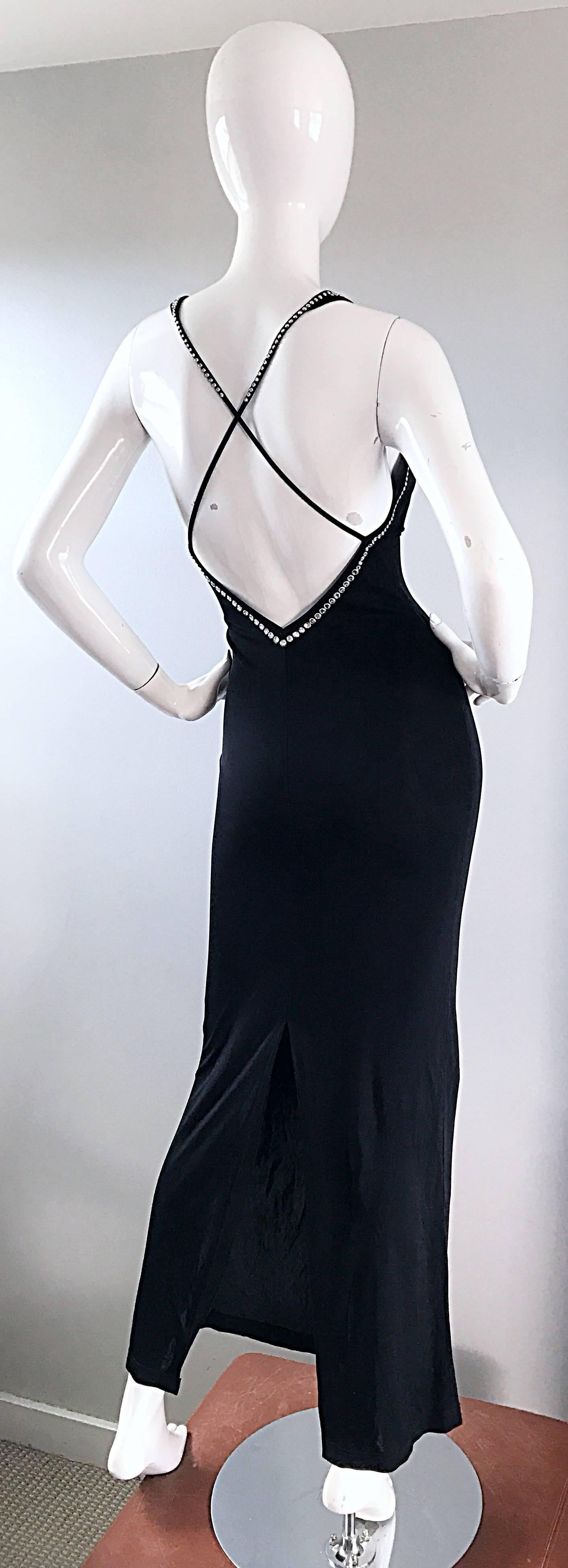 Women's 1990s Blumarine Anna Molinari Sexy Black Crstyal Studded Vintage Jersey Gown 90s For Sale