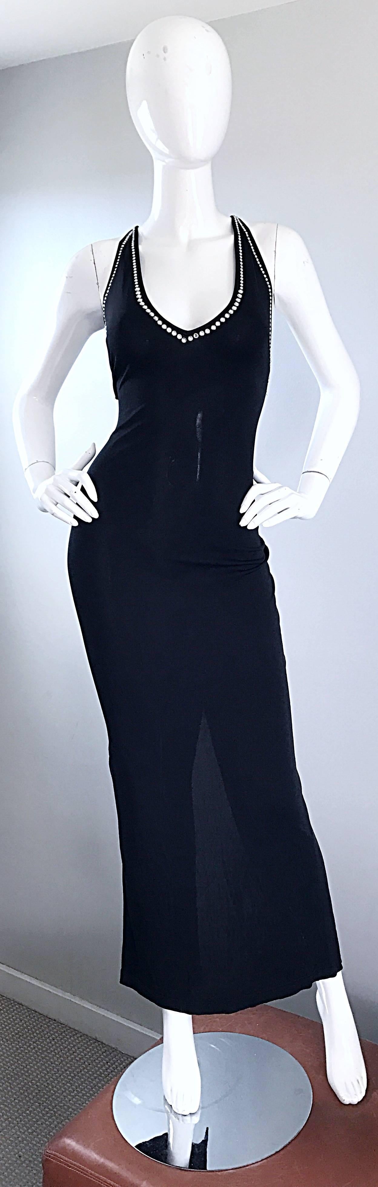 1990s Blumarine Anna Molinari Sexy Black Crstyal Studded Vintage Jersey Gown 90s For Sale 2