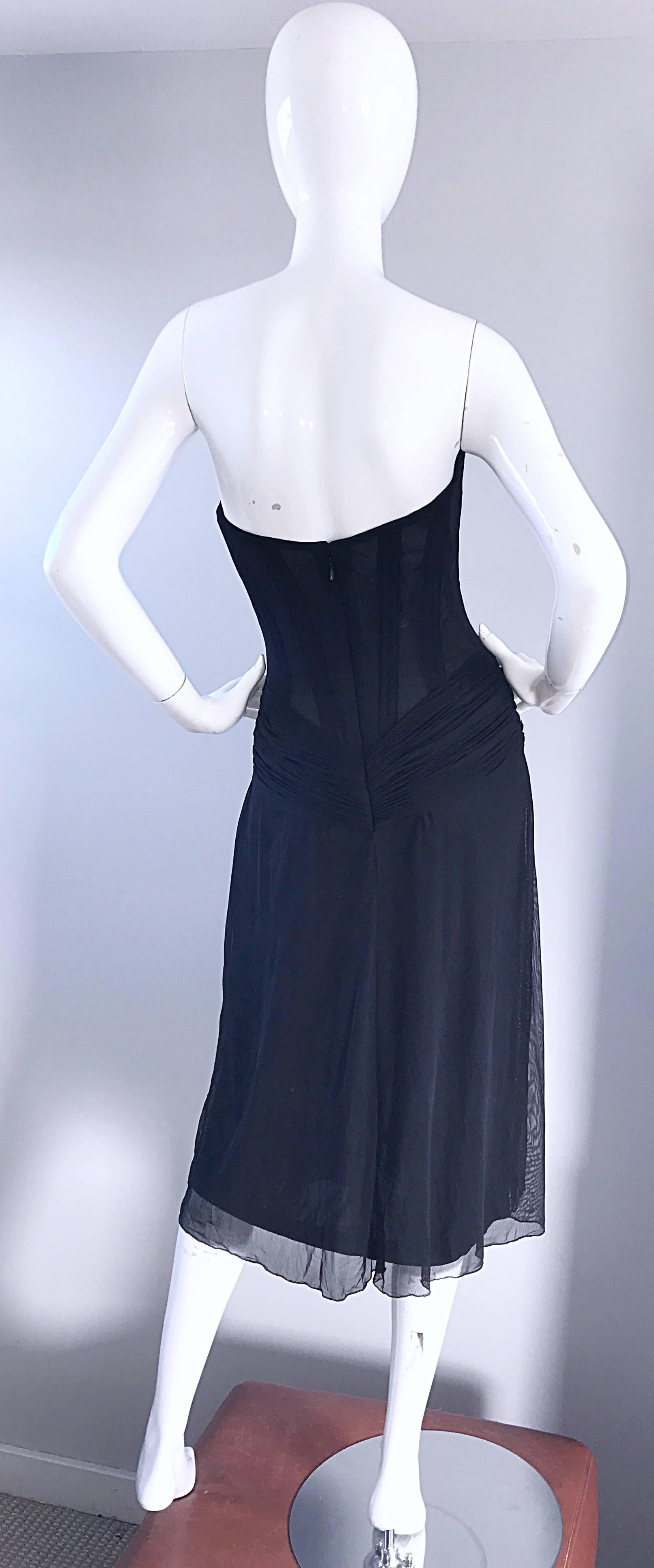 Vintage Vicky Tiel Couture Black Sequined and Beaded Strapless Flapper Dress  For Sale 2