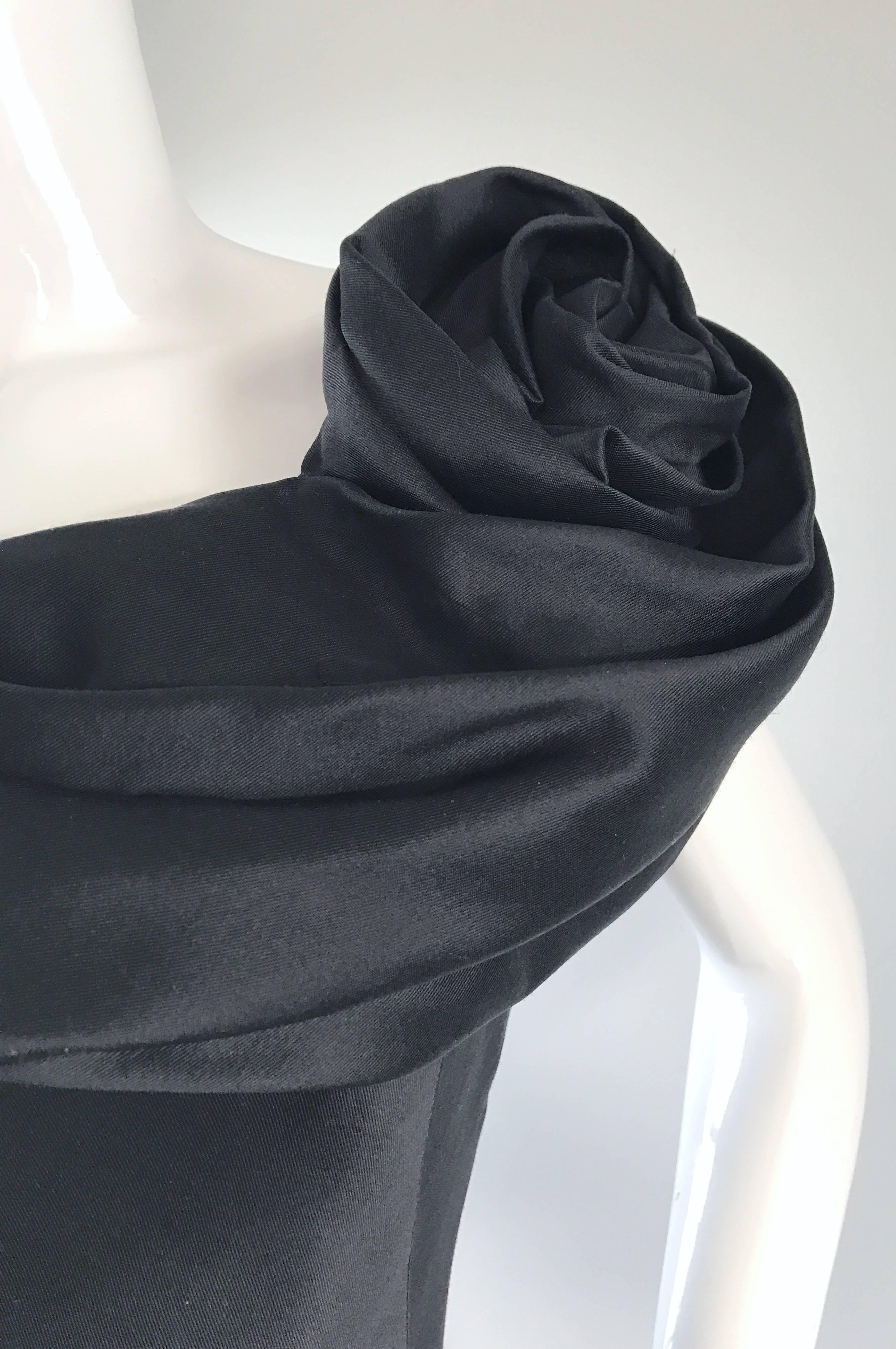 Marchesa Size 10 New Black Silk One Shoulder Rosette Avant Garde Cocktail Dress  1