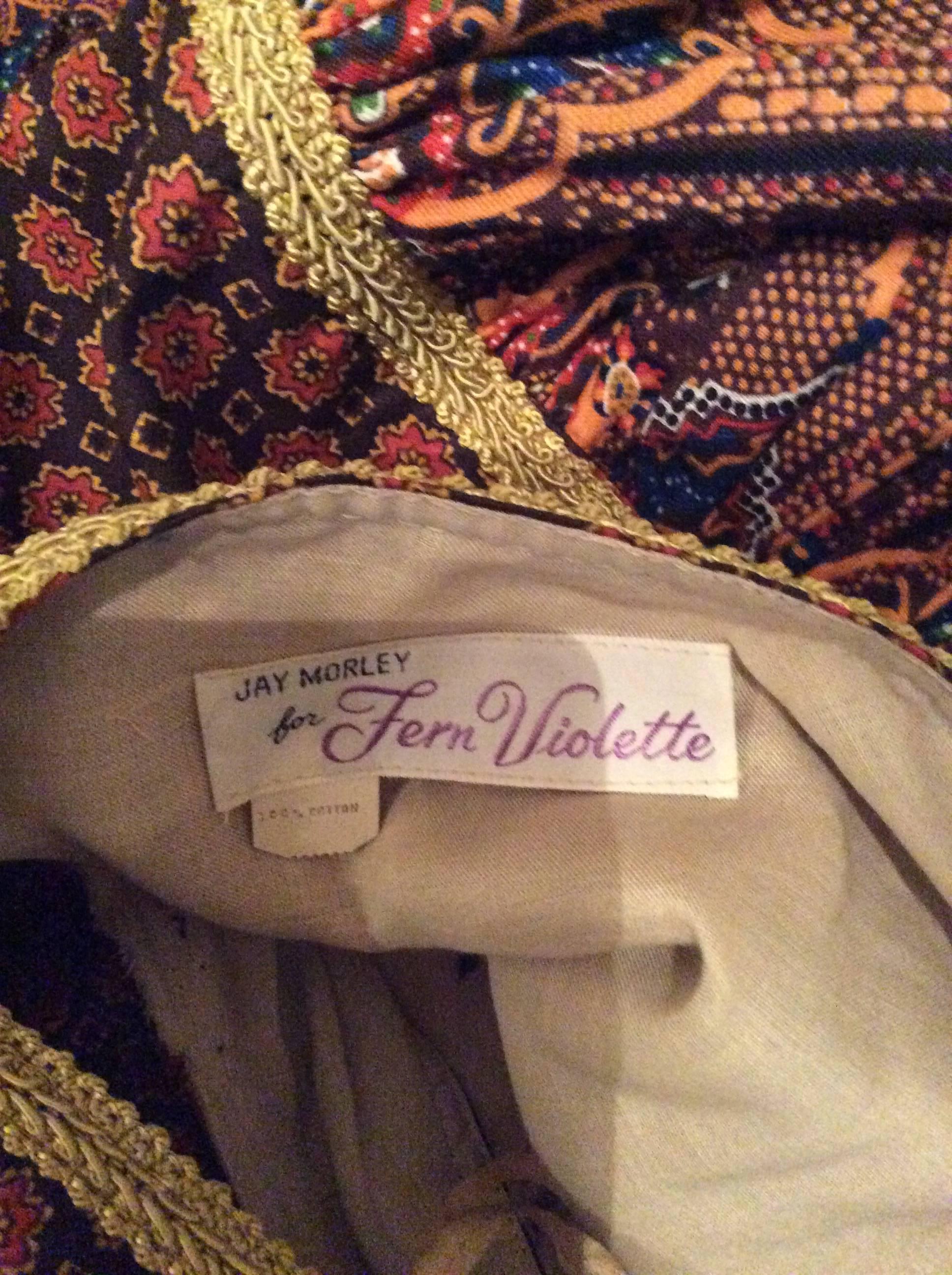 Jay Morley for Fern Violette 70s Boho Paisley Vintage Cotton Peasant Maxi Dress For Sale 2