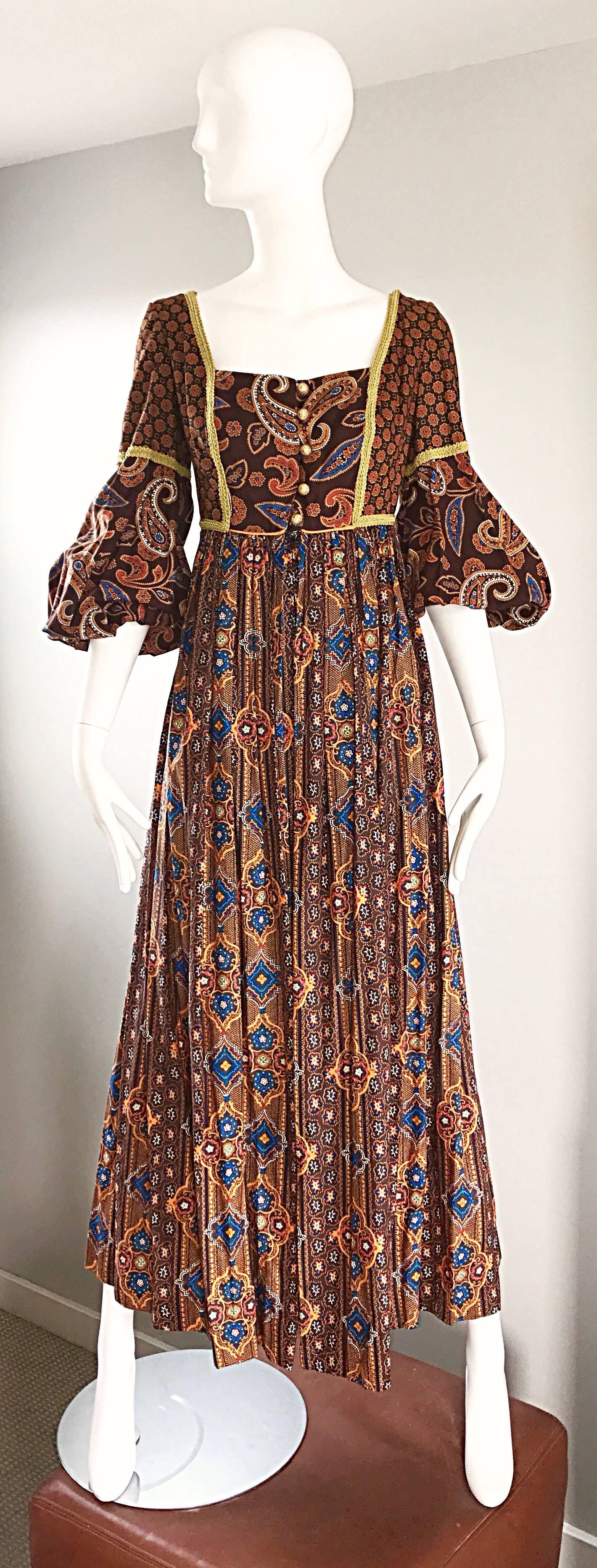 Fantastic 1970s JAY MORLEY for FERN VIOLETTE boho peasant maxi dress! Jay Morley pieces are rare to come by, and very sought after! Morley was a renowned Hollywood costume designer in the 1950s and 1960s. He had his own line under Fern Violette in