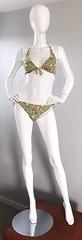 Vintage Moschino 1990s Neon Green Flower Printed 90s Two Piece String Bikini