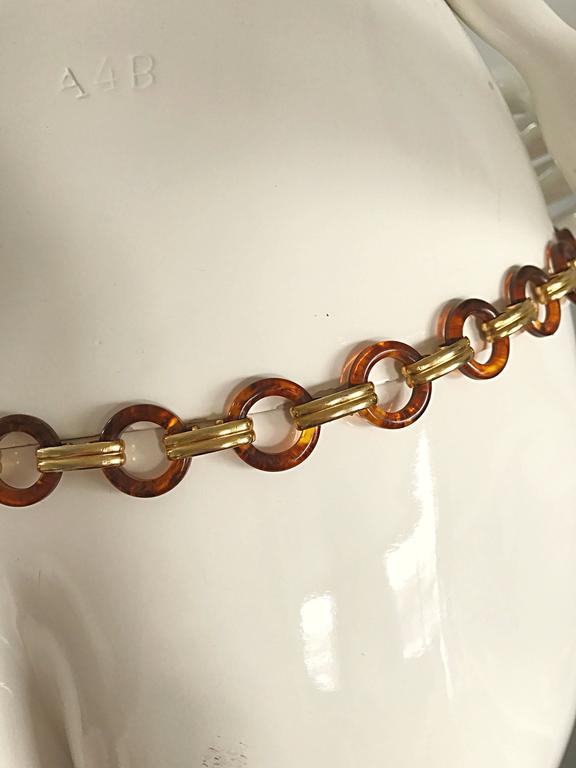 1970s Yves Saint Laurent Vintage Tortoise Shell + Gold Chain Belt