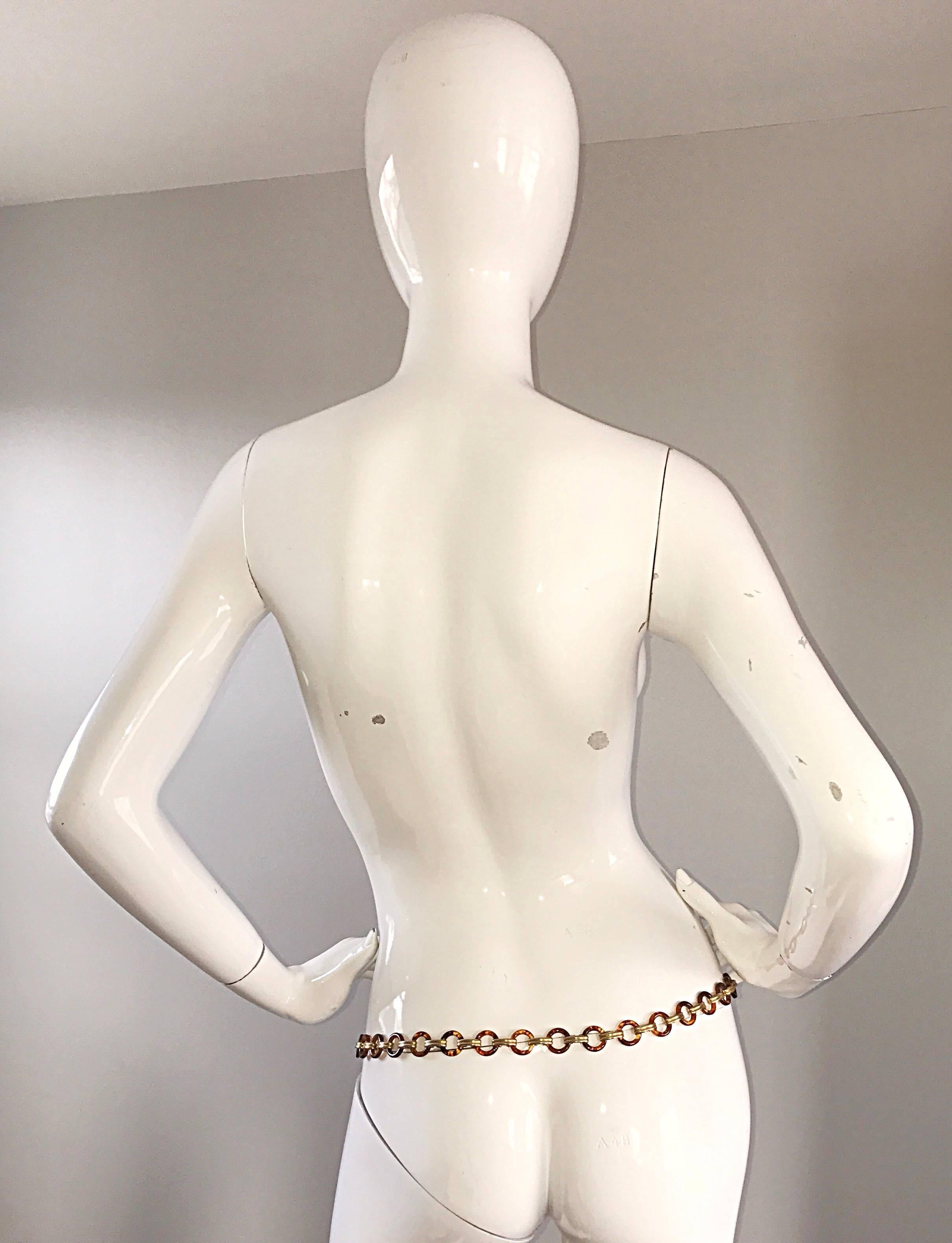 Brown 1970s Yves Saint Laurent Vintage Tortoise Shell + Gold Chain Belt / Necklace 70s