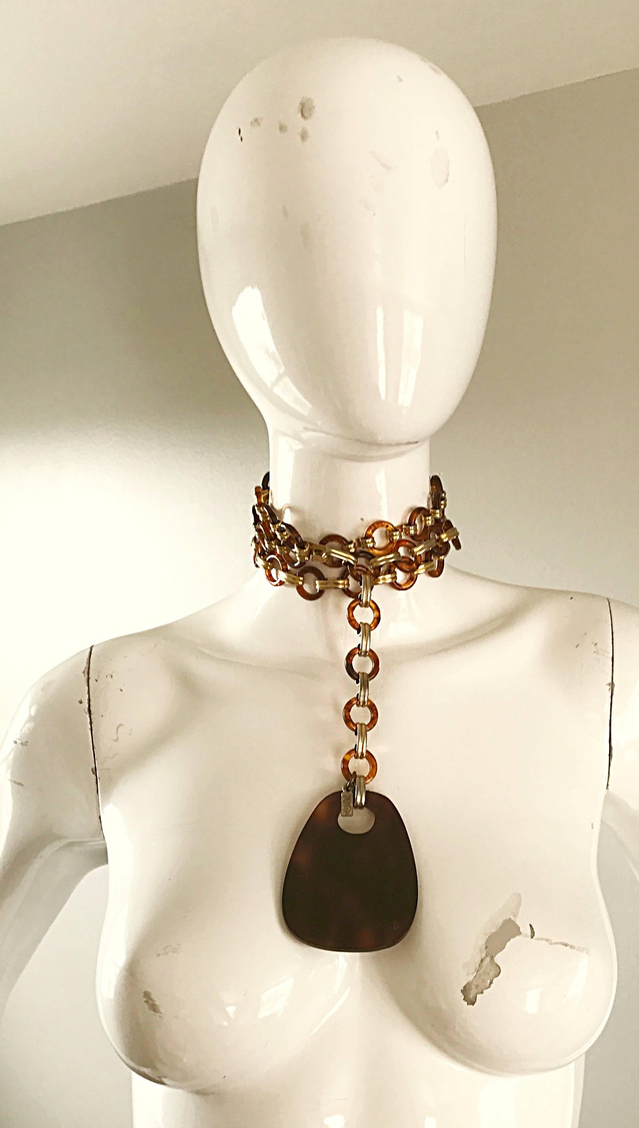 Women's 1970s Yves Saint Laurent Vintage Tortoise Shell + Gold Chain Belt / Necklace 70s