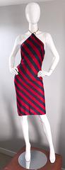 1990s Ralph Lauren Vintage Navy Blue & Red Striped Nautical 90s Chain Dress Sz 2