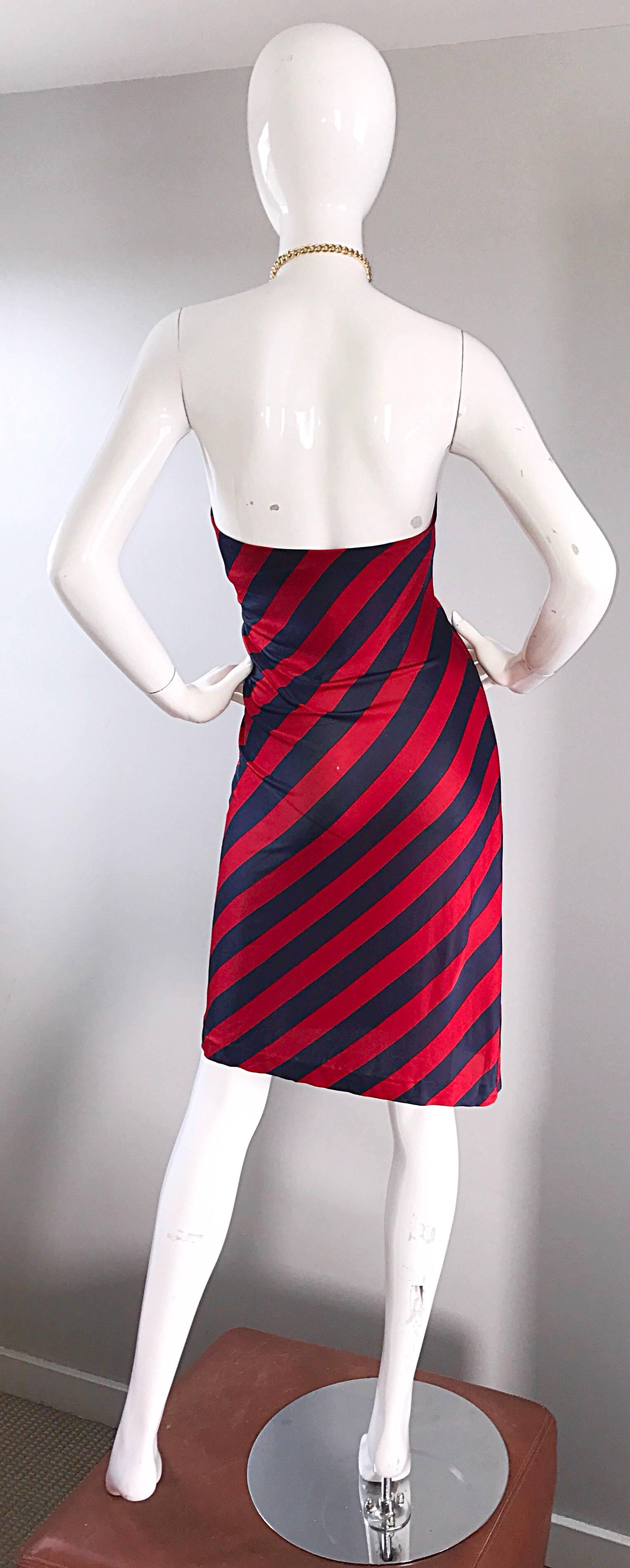 Black 1990s Ralph Lauren Vintage Navy Blue & Red Striped Nautical 90s Chain Dress Sz 2