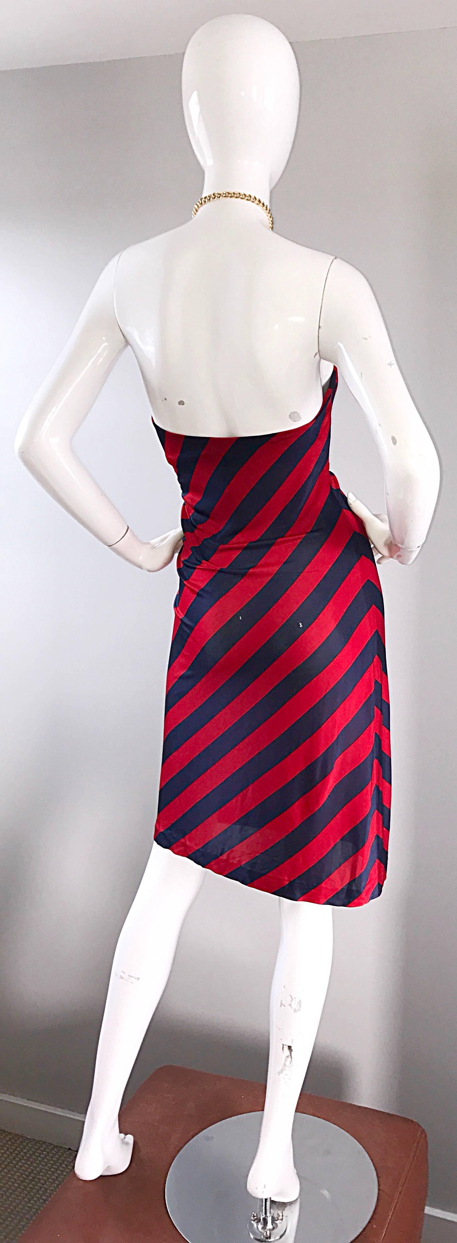Women's 1990s Ralph Lauren Vintage Navy Blue & Red Striped Nautical 90s Chain Dress Sz 2