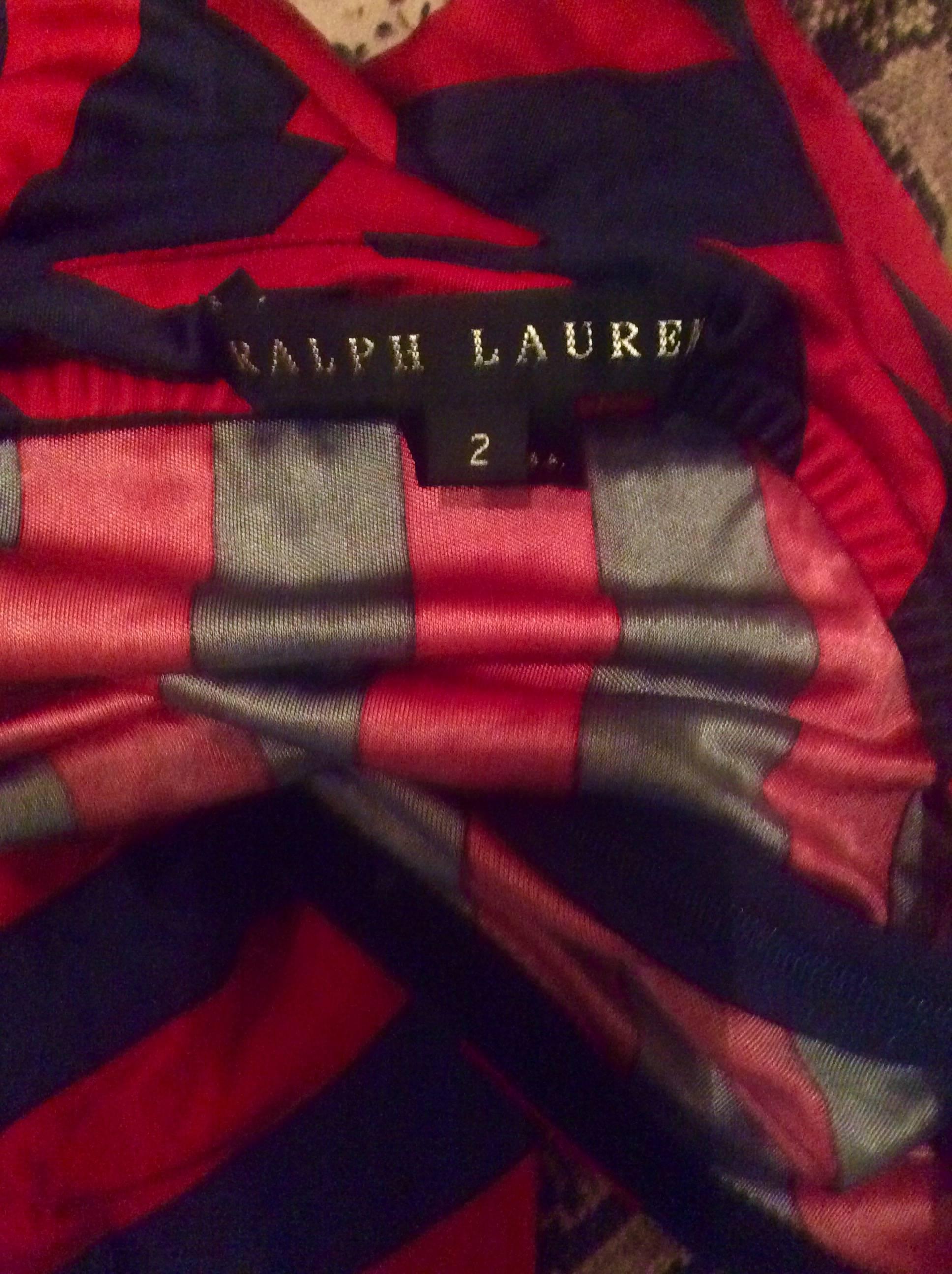 1990s Ralph Lauren Vintage Navy Blue & Red Striped Nautical 90s Chain Dress Sz 2 2