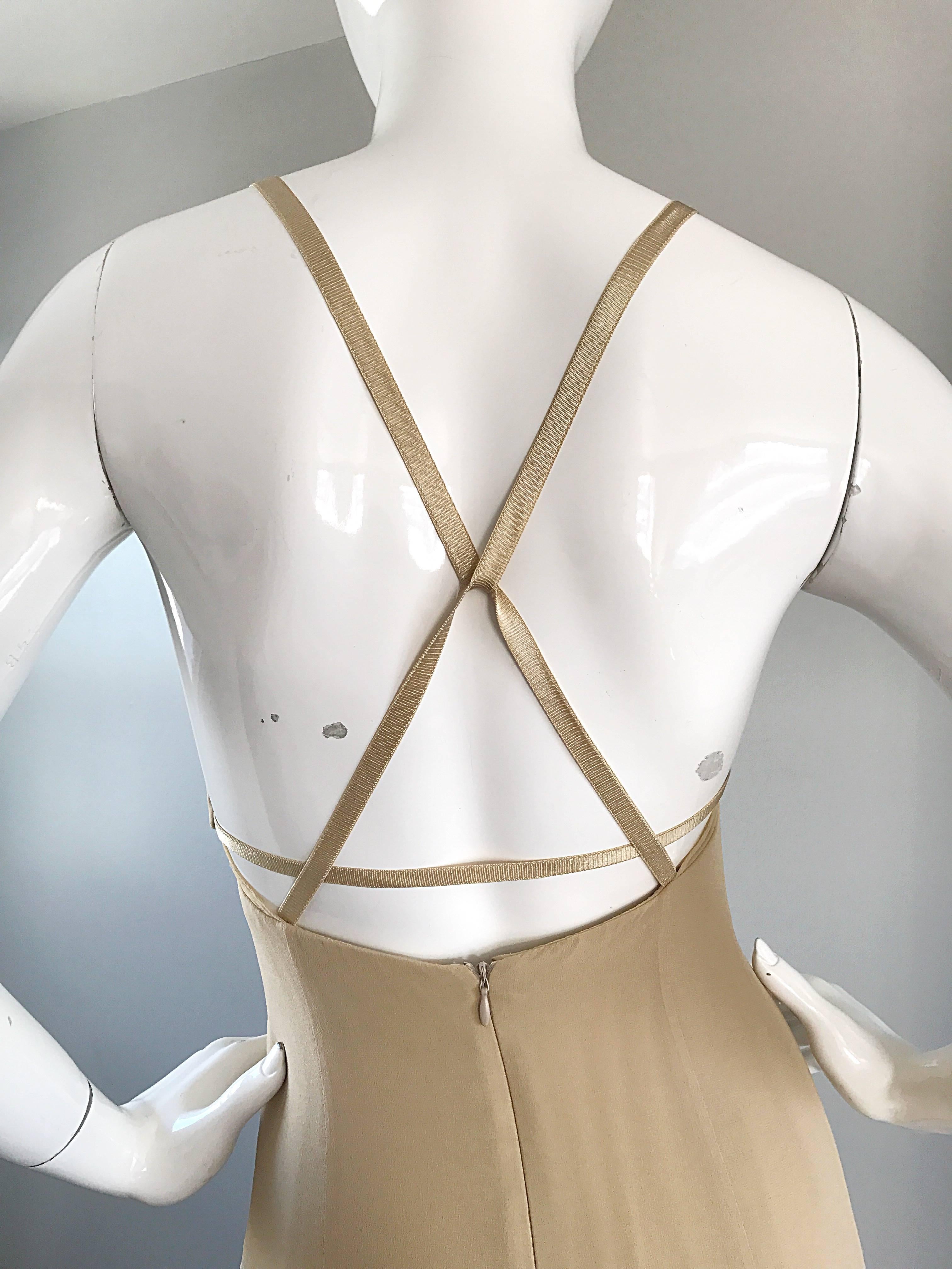 Beige 1990s Giorgio Armani Collezioni Sz 4 6 Nude Silk Chiffon Cut - Out Gown Evening