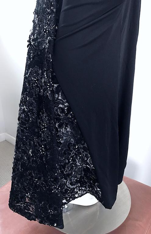 Showstopping Vintage VICKY TIEL COUTURE Black Silk Jersey Lace Sequin Gown Dress For Sale 1