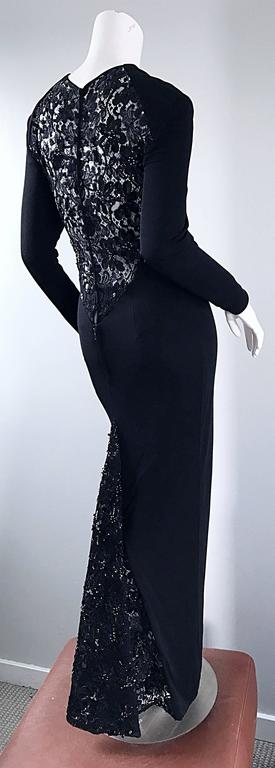 Showstopping Vintage VICKY TIEL COUTURE Black Silk Jersey Lace Sequin Gown Dress For Sale 2