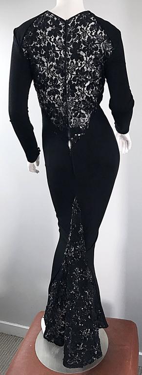 Showstopping Vintage VICKY TIEL COUTURE Black Silk Jersey Lace Sequin Gown Dress For Sale 5