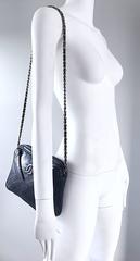 Vintage CHANEL Black Leather Chevron Quilted Stripe Shoulder Bag 80s Crossbody