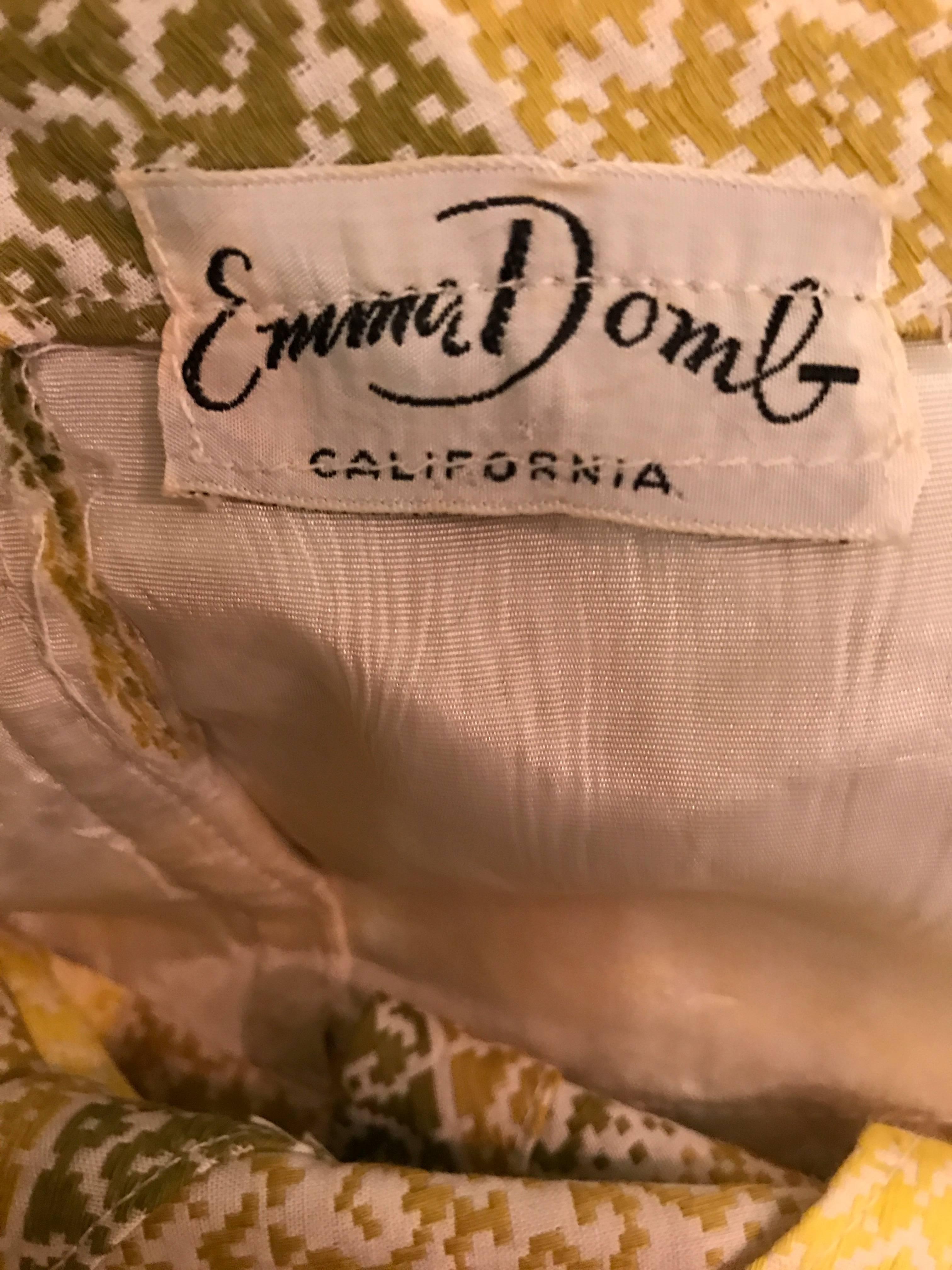 1950s Emma Domb Chartreuse Green + Yellow Rhinestone Cotton Vintage 50s Dress 5