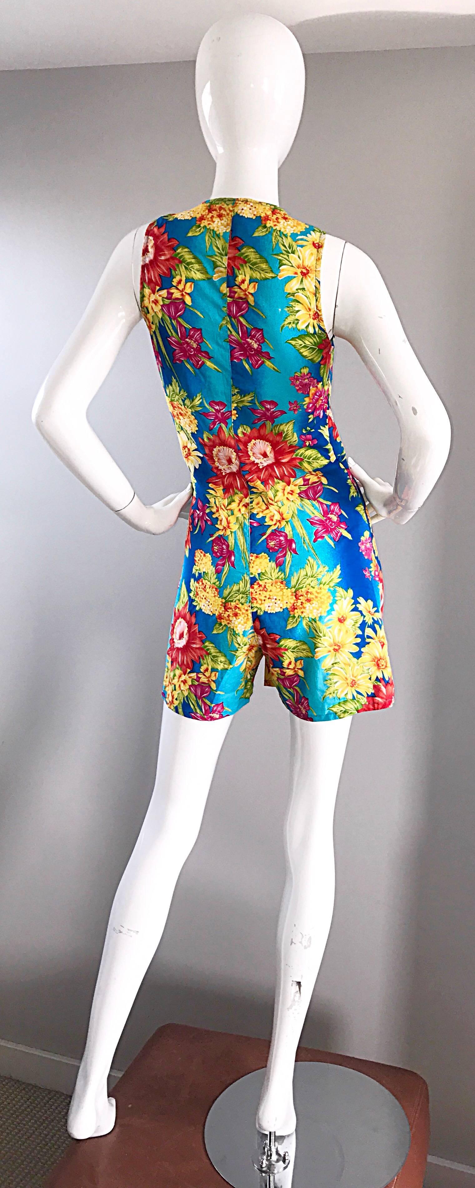 1990s Italian Flower Hawaiian Tropical One Piece Vintage 90s Colorful Romper  For Sale 2
