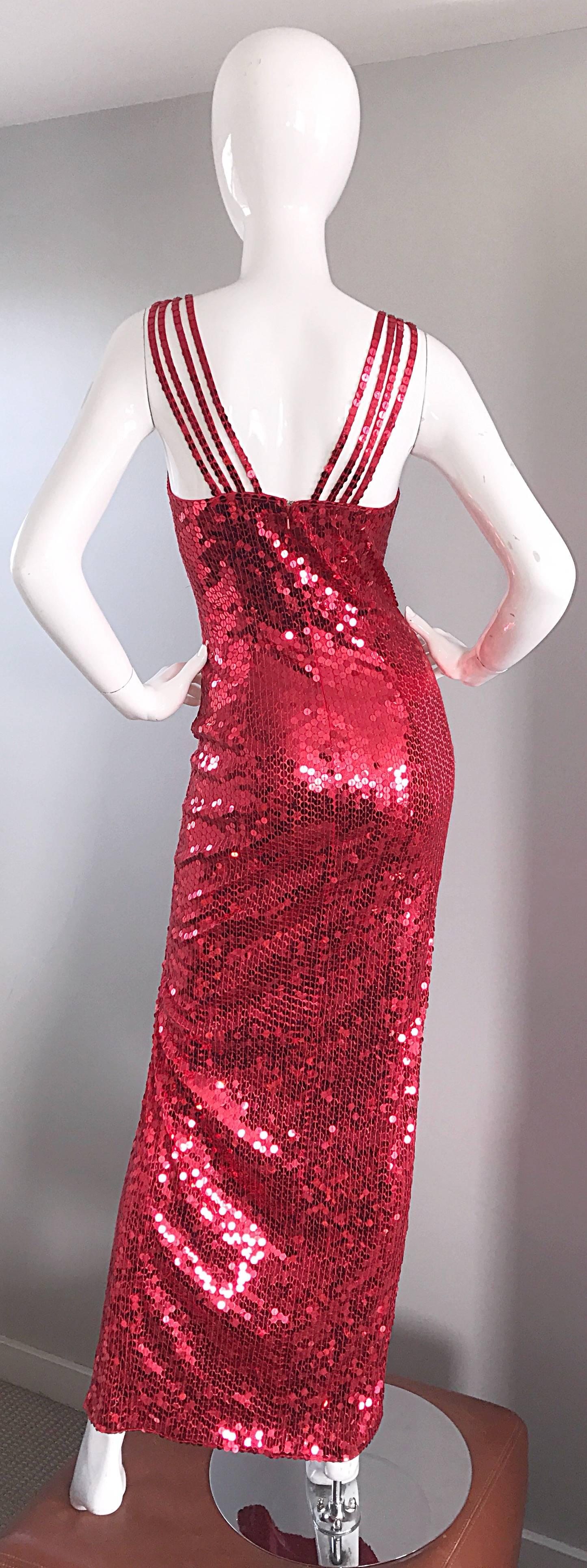 Della Roufogali Vintage Sexy 1990s Red Sequin Dress Jessica Rabbit Evening Gown In Excellent Condition In San Diego, CA