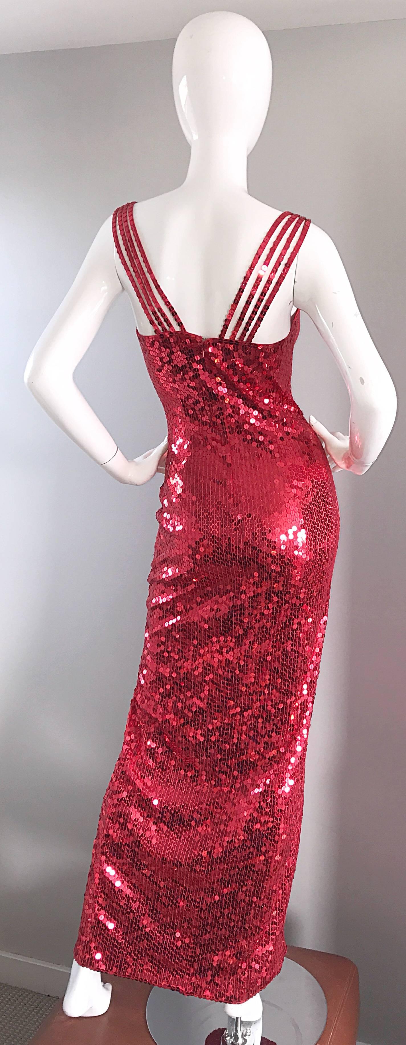 Della Roufogali Vintage Sexy 1990s Red Sequin Dress Jessica Rabbit Evening Gown 2