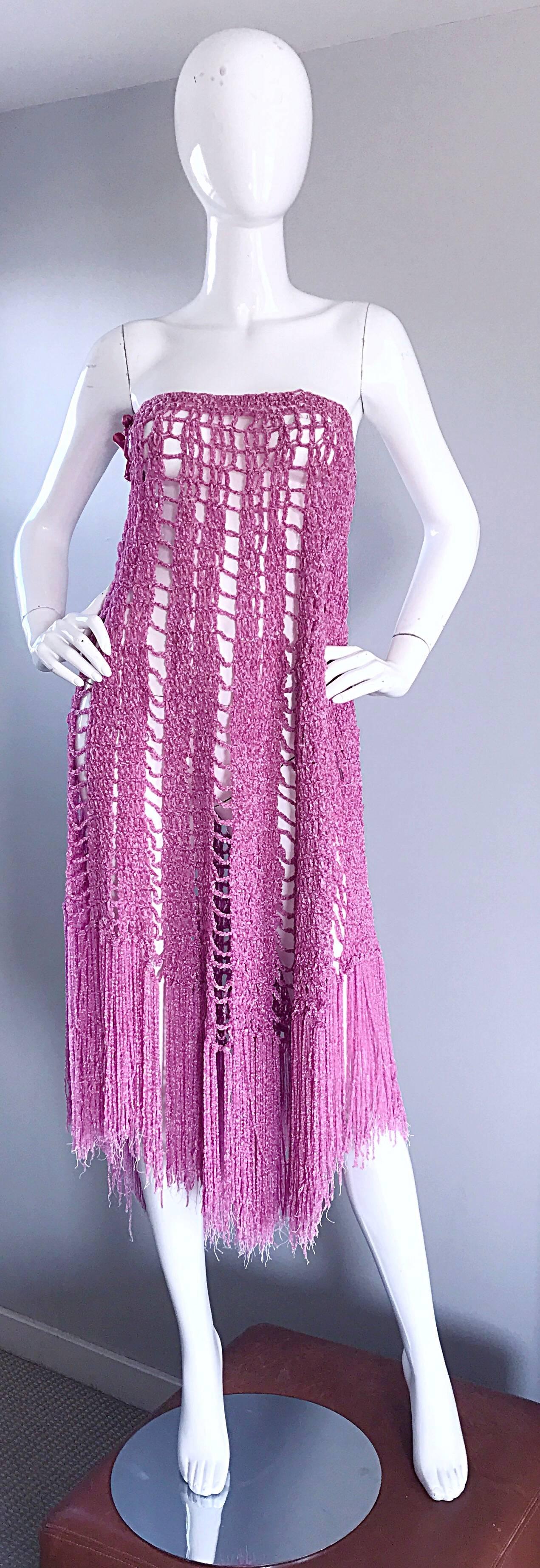 Women's Joseph Magnin 1970s Brand New Pink Vintage Italian Crochet Skirt, Dress or Cape