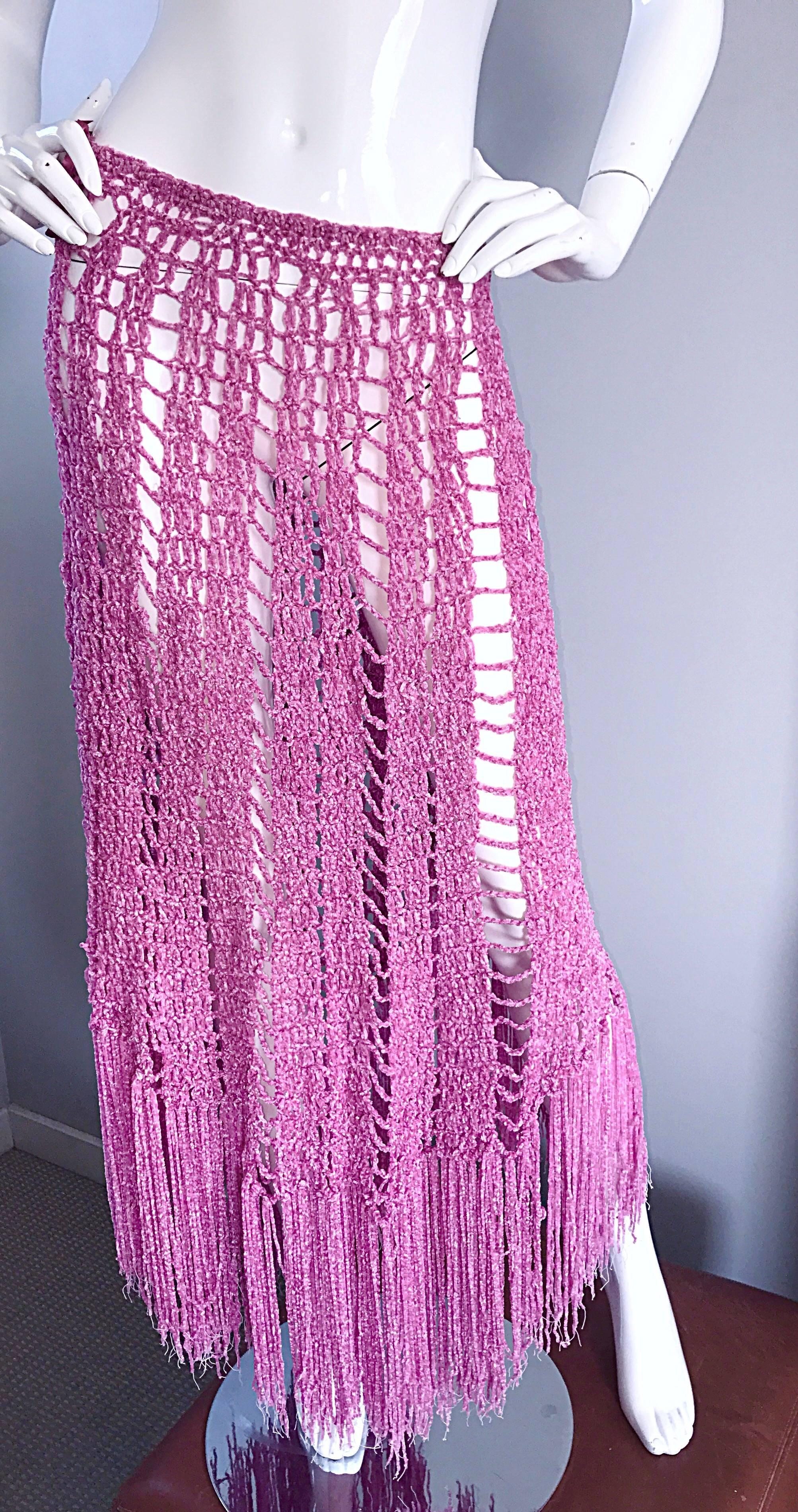 Joseph Magnin 1970s Brand New Pink Vintage Italian Crochet Skirt, Dress or Cape 1
