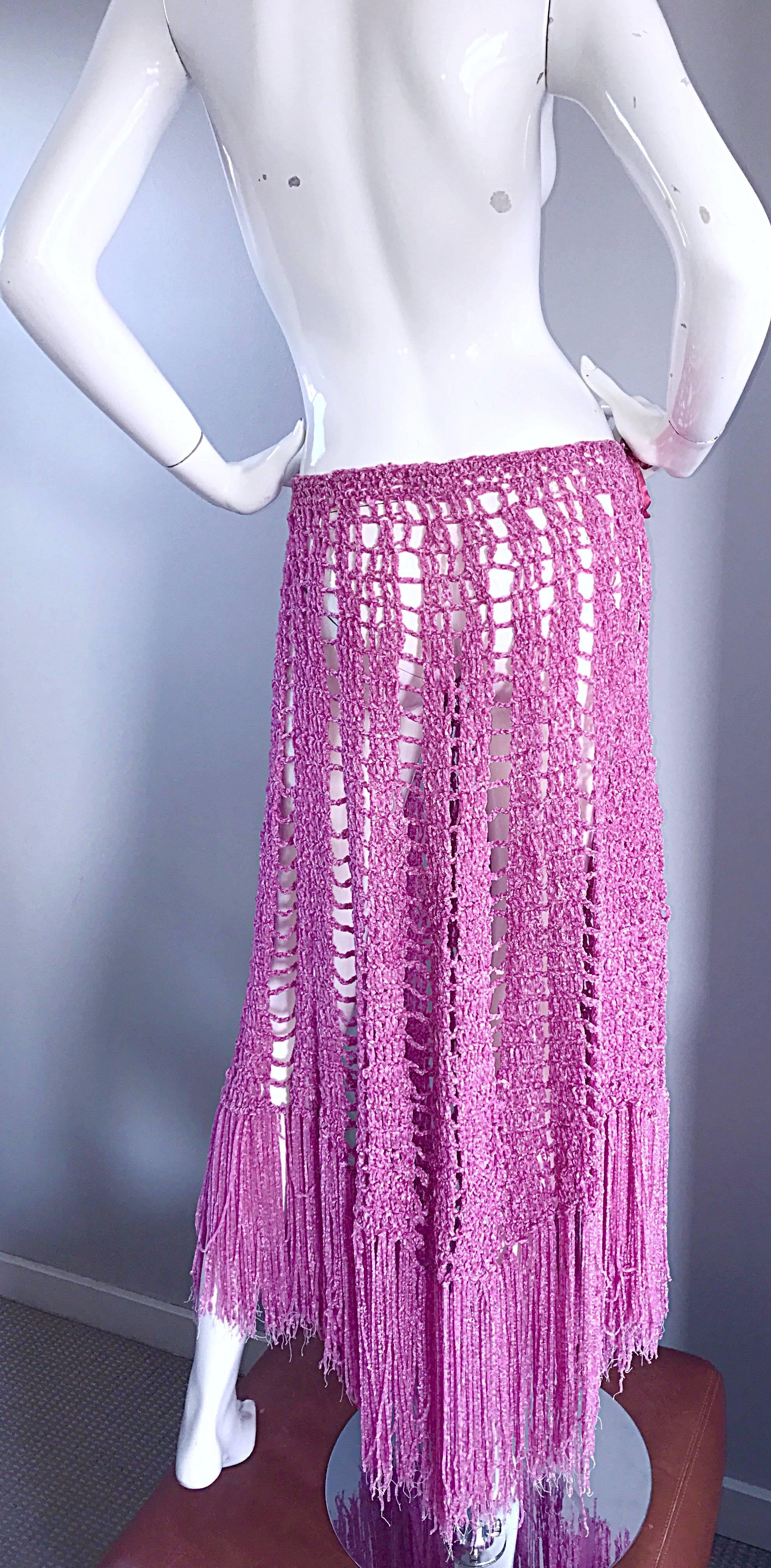 Joseph Magnin 1970s Brand New Pink Vintage Italian Crochet Skirt, Dress or Cape 2