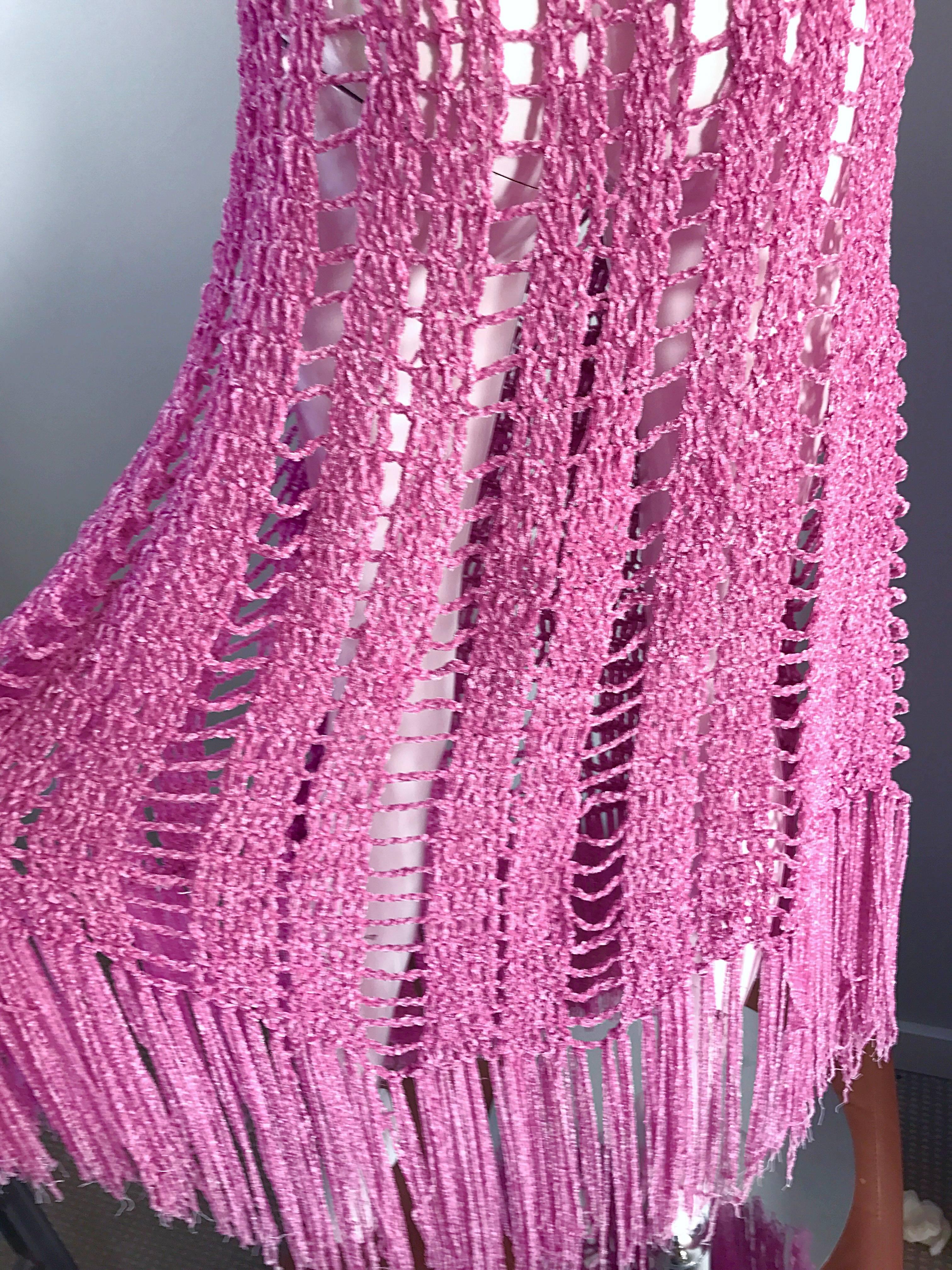 Joseph Magnin 1970s Brand New Pink Vintage Italian Crochet Skirt, Dress or Cape 3