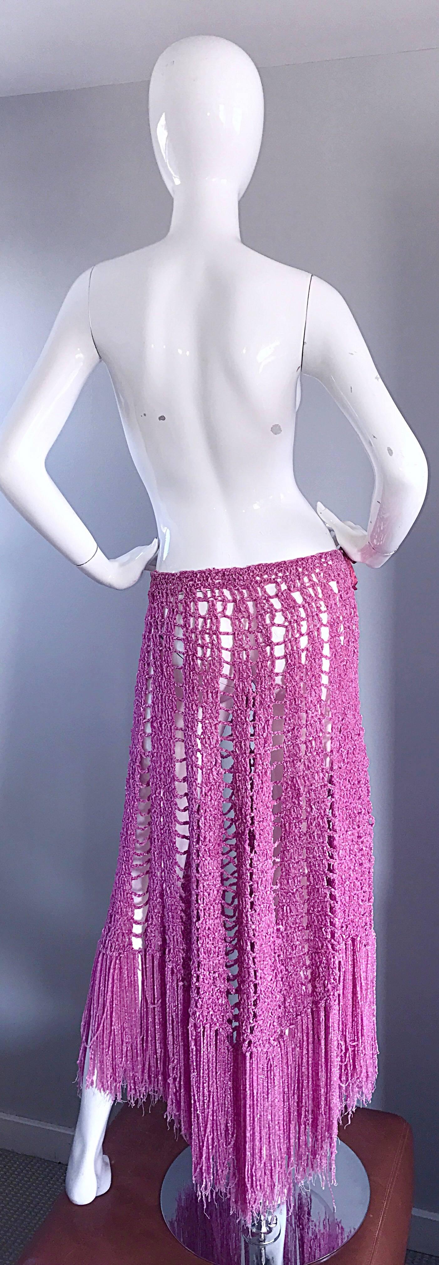 Joseph Magnin 1970s Brand New Pink Vintage Italian Crochet Skirt, Dress or Cape 4