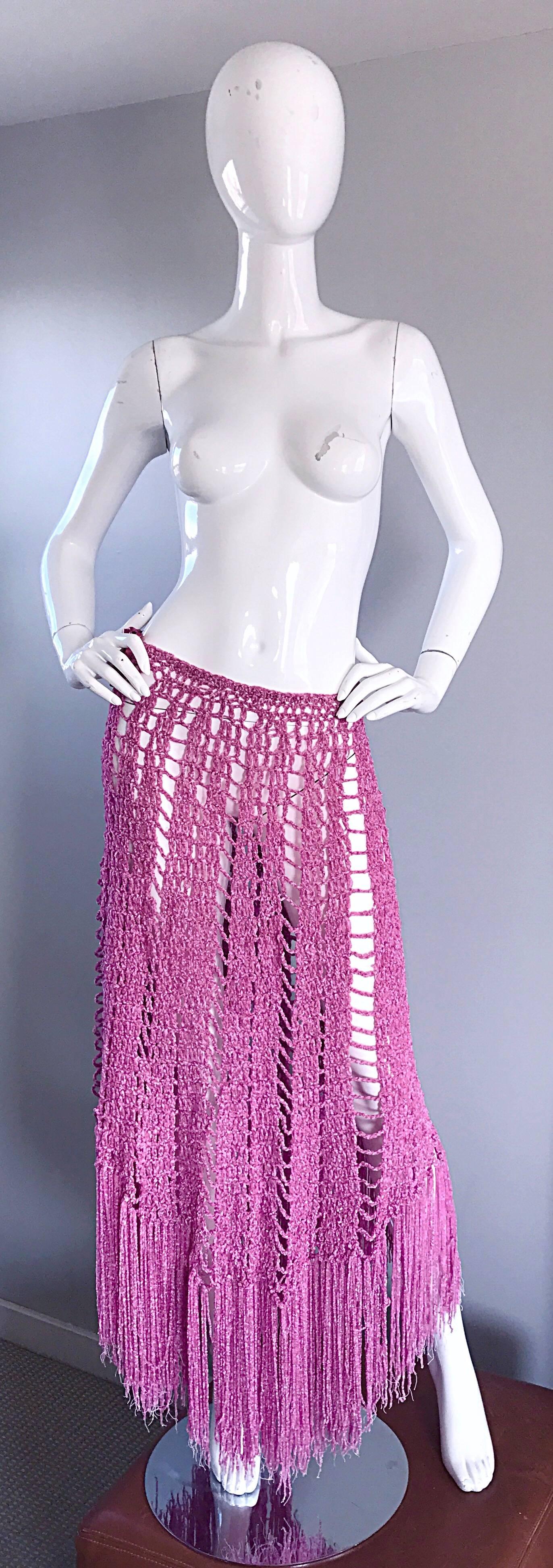 Joseph Magnin 1970s Brand New Pink Vintage Italian Crochet Skirt, Dress or Cape 5
