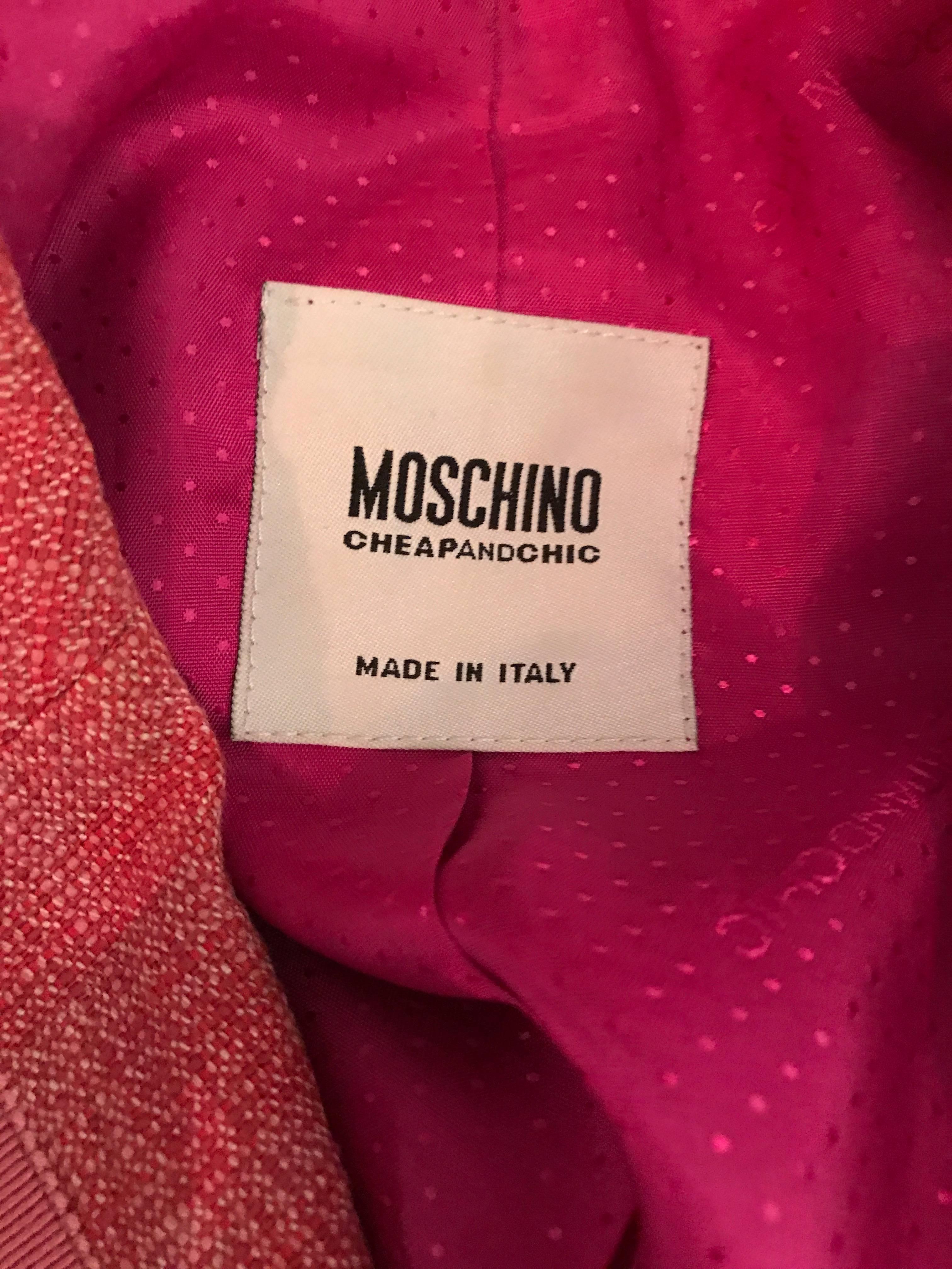 Vintage Moschino Cheap and Chic 1990s Size 12 Pink Beaded Belted Blazer ...