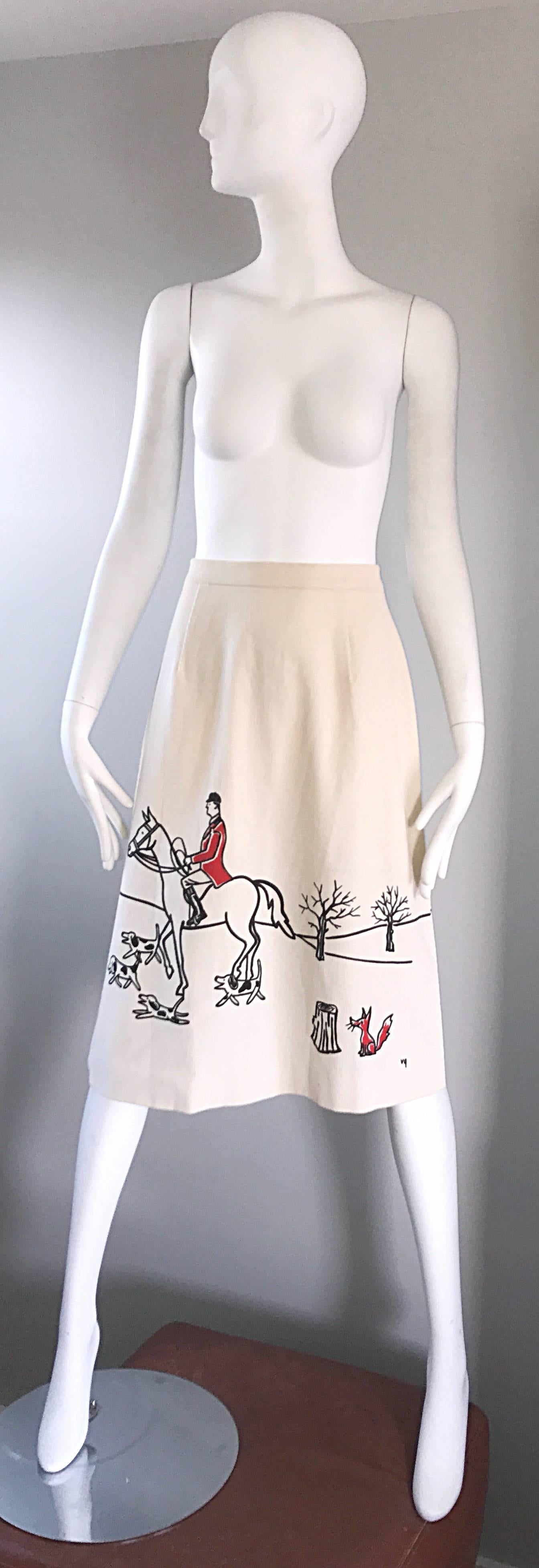 Rare 1970s Vested Gentress Equestrian Fox Hunter Novelty Vintage A - Line Skirt  2
