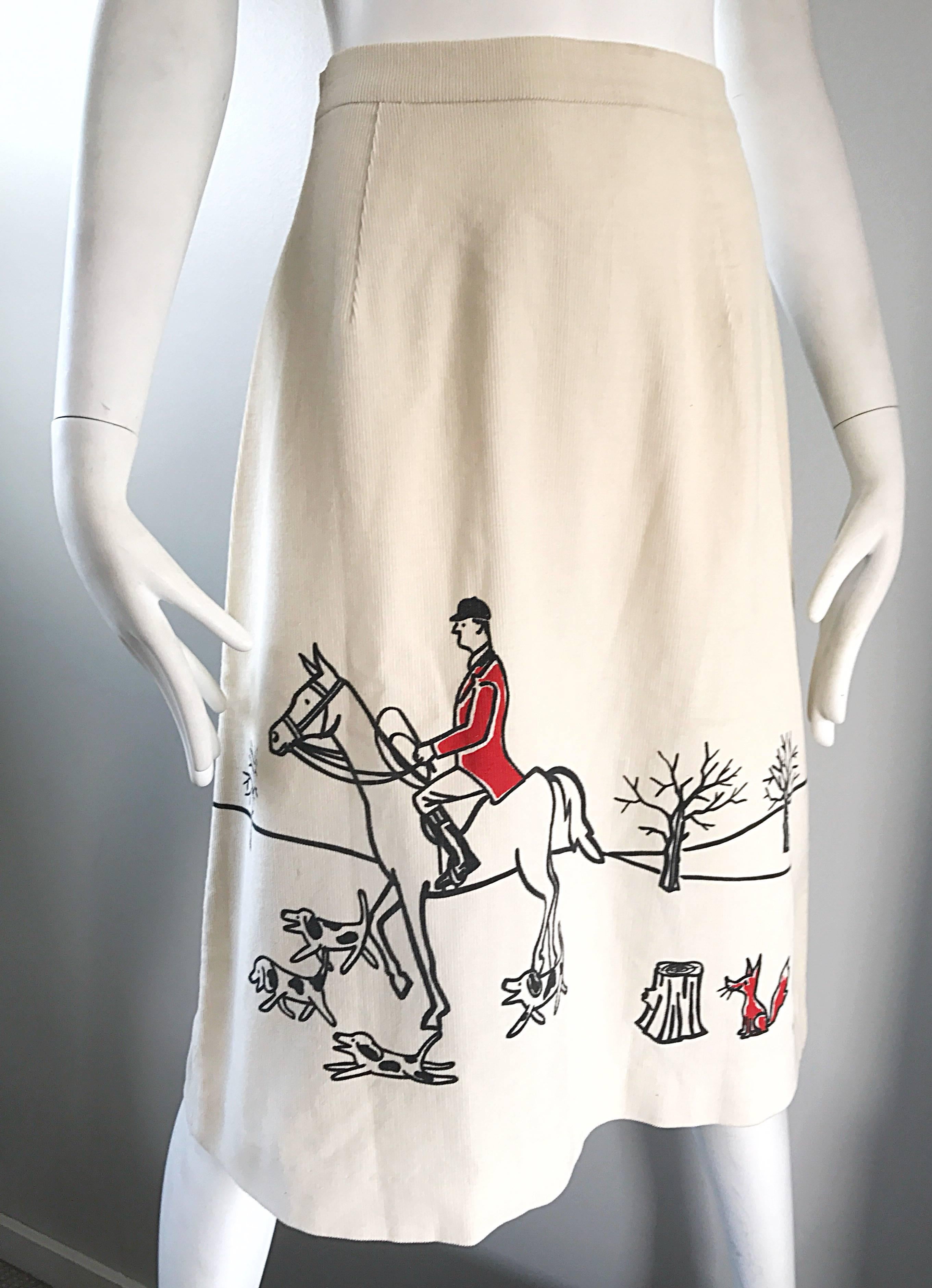 Rare 1970s Vested Gentress Equestrian Fox Hunter Novelty Vintage A - Line Skirt  1