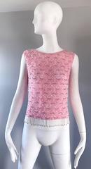 Chic 1960s Pink Beaded Sequin Harilela's Hong Kong Sleeveless Silk Vintage Top