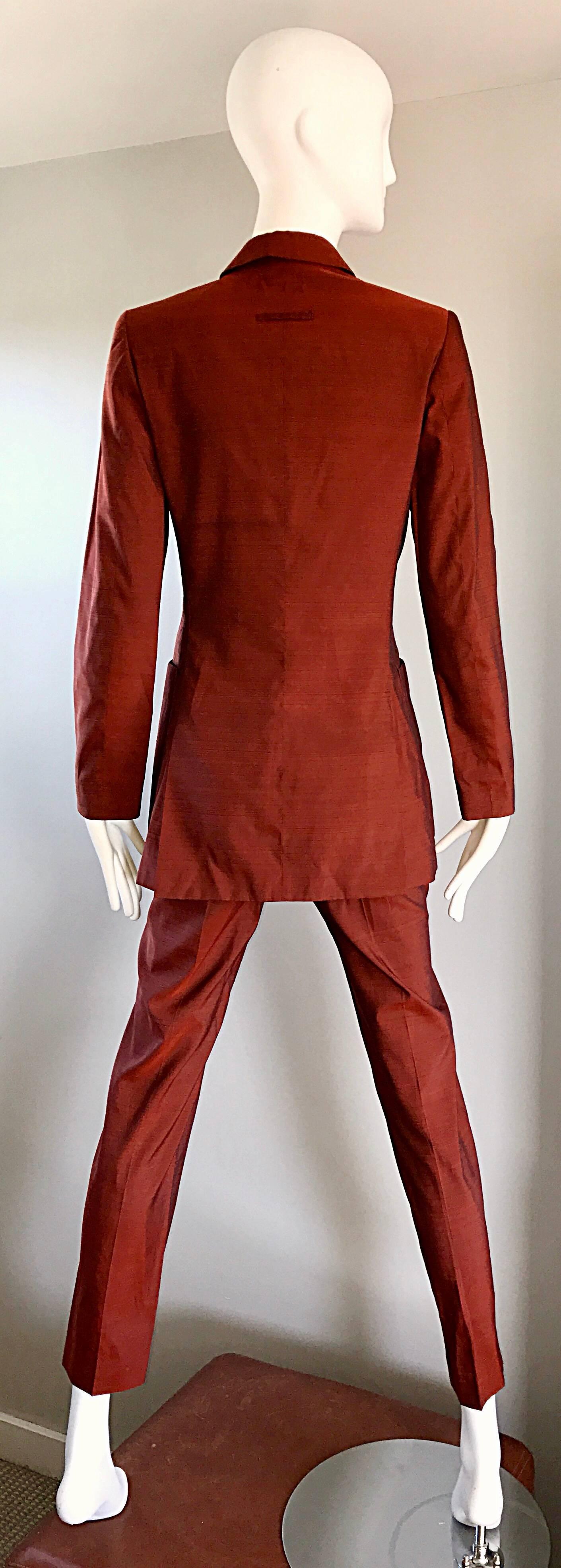 Jean Paul Gaultier Early 1990s Vintage Rust Burnt Orange Tailored Cigarette Suit In Excellent Condition For Sale In San Diego, CA