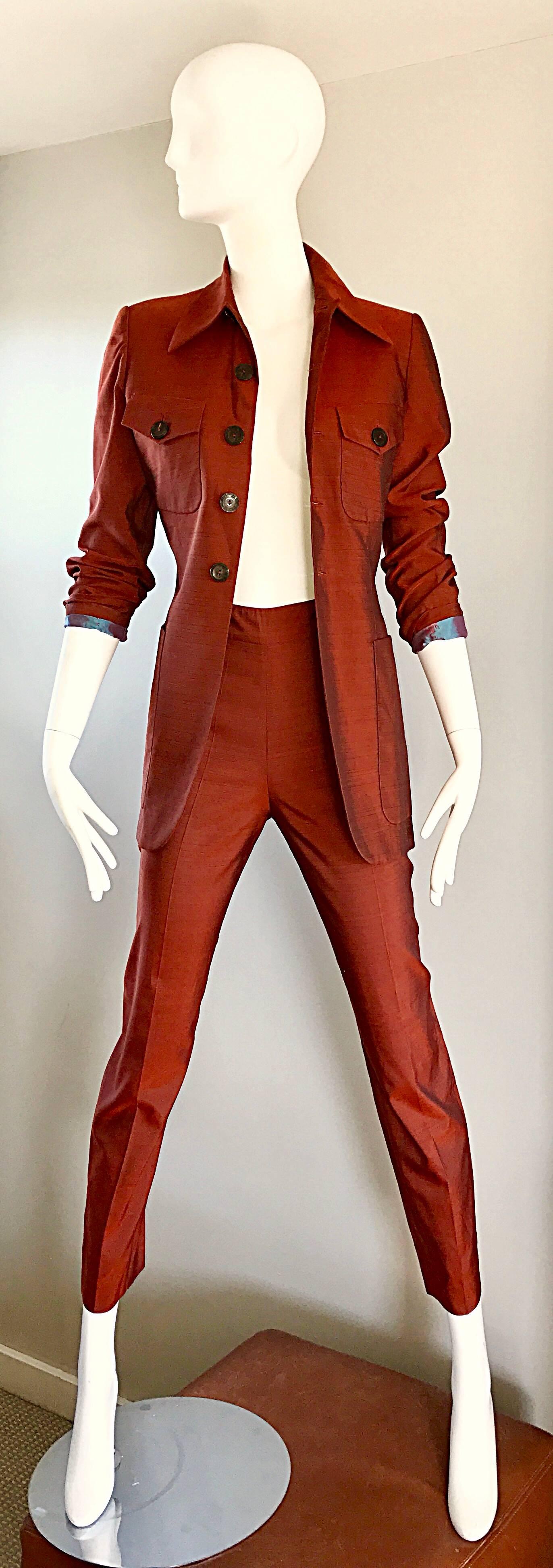 Women's Jean Paul Gaultier Early 1990s Vintage Rust Burnt Orange Tailored Cigarette Suit For Sale