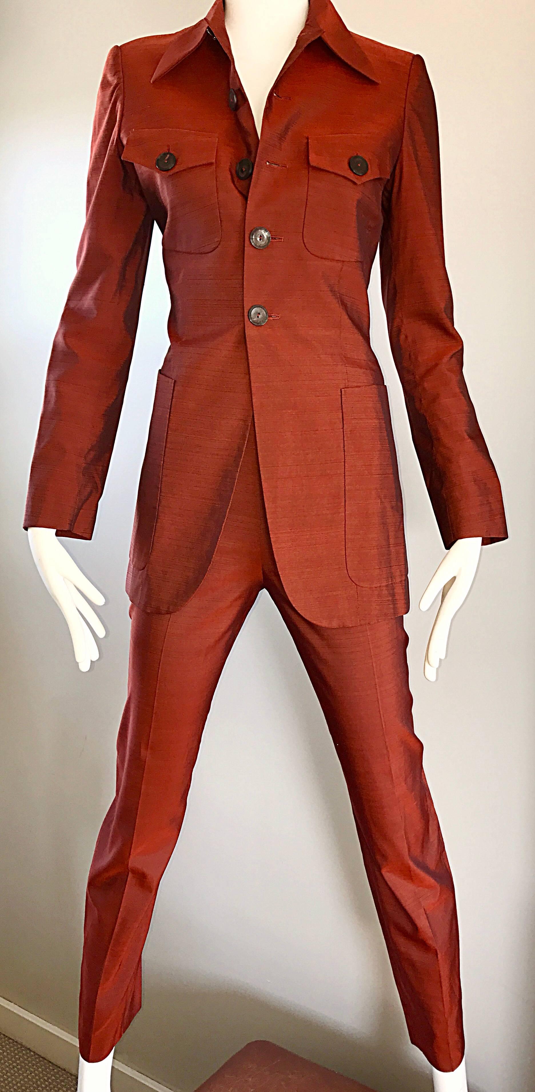 Jean Paul Gaultier Early 1990s Vintage Rust Burnt Orange Tailored Cigarette Suit For Sale 1